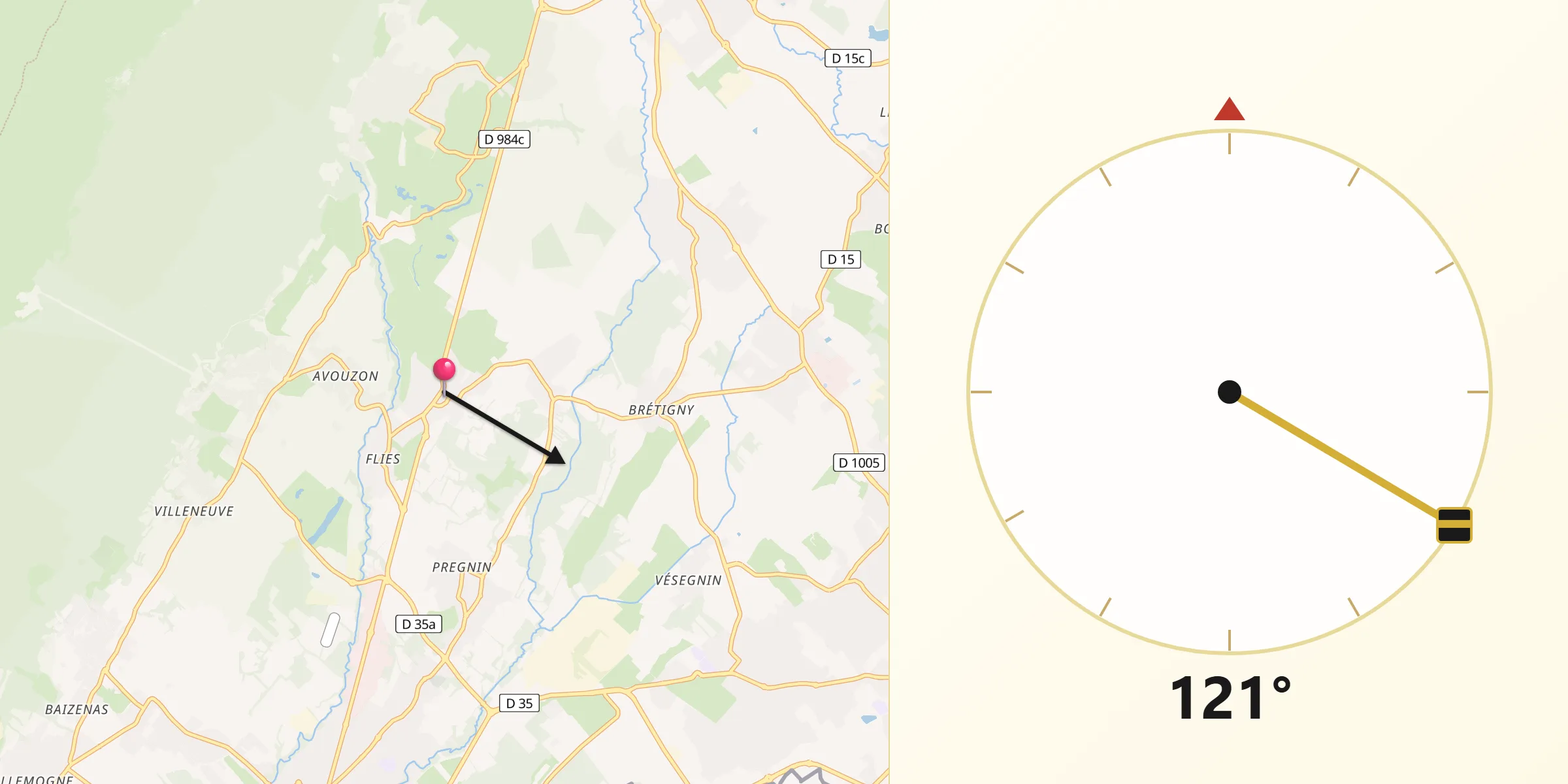 Direction vers la Qibla depuis Chevry