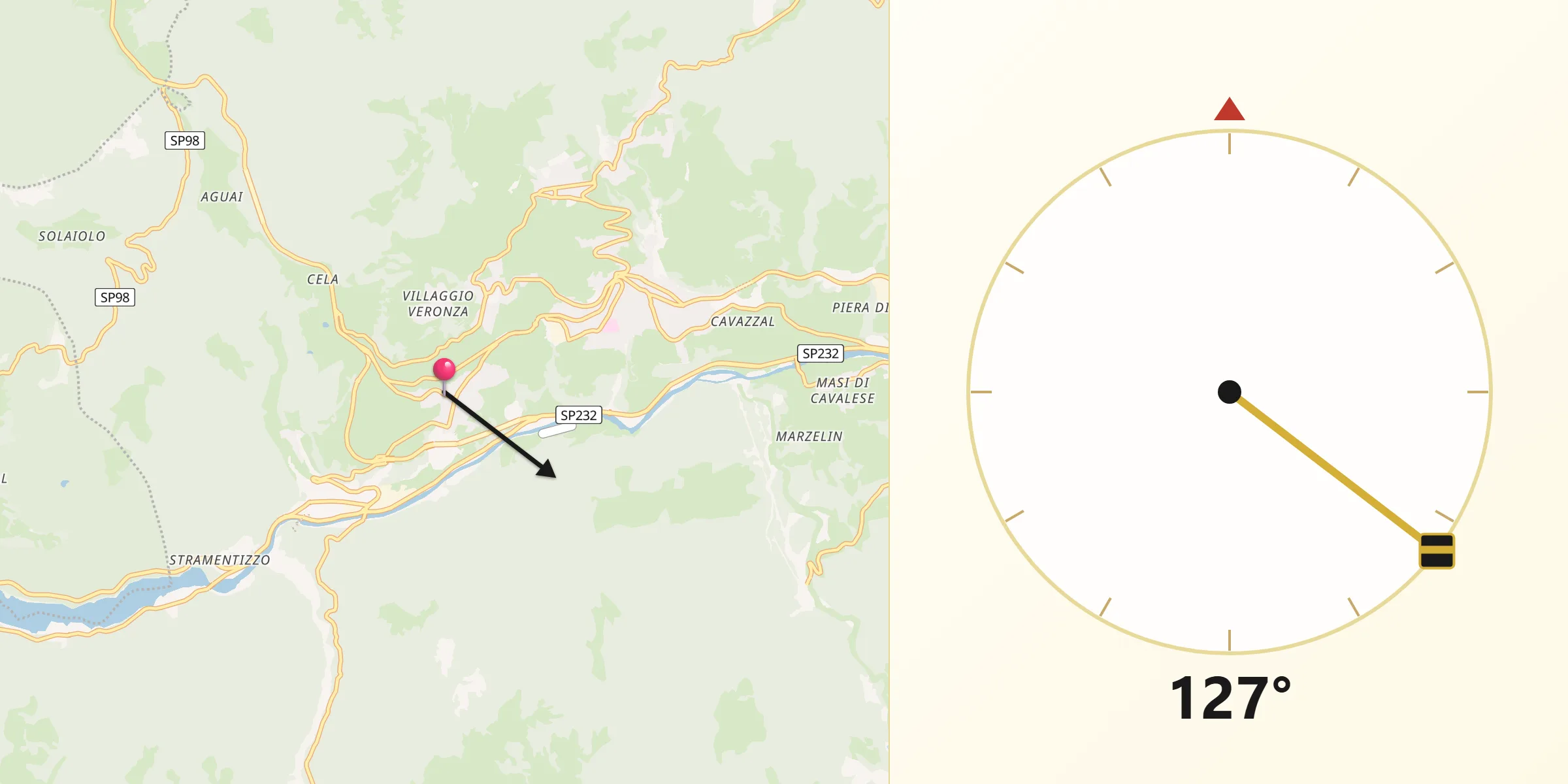Direzione della Qibla da Castello Molina di Fiemme