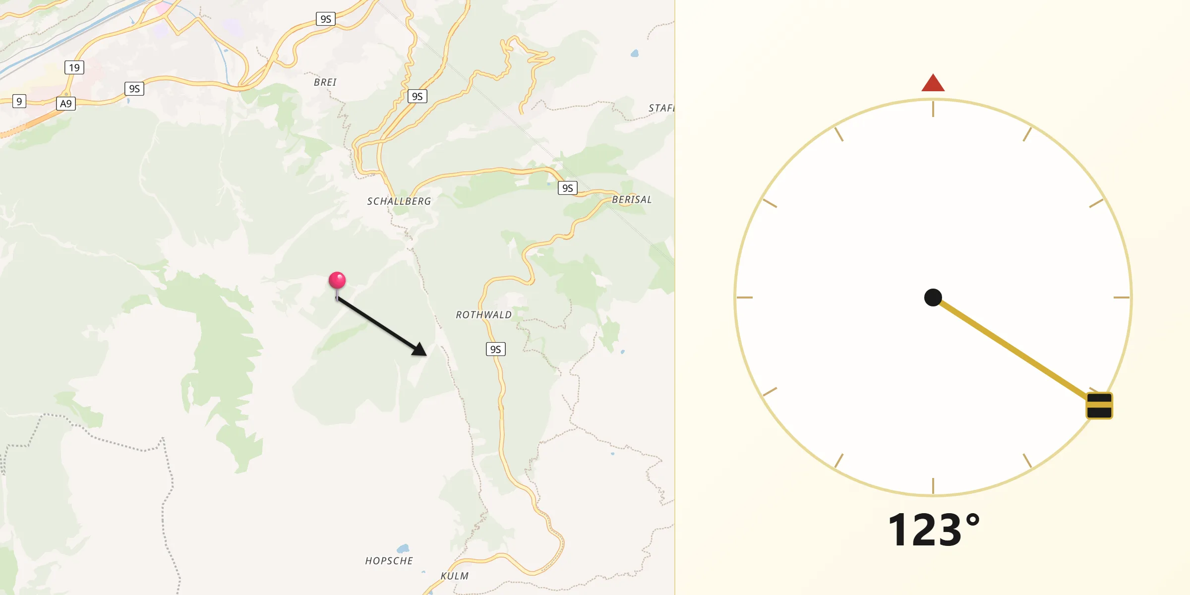 Direction vers la Qibla depuis Brig District