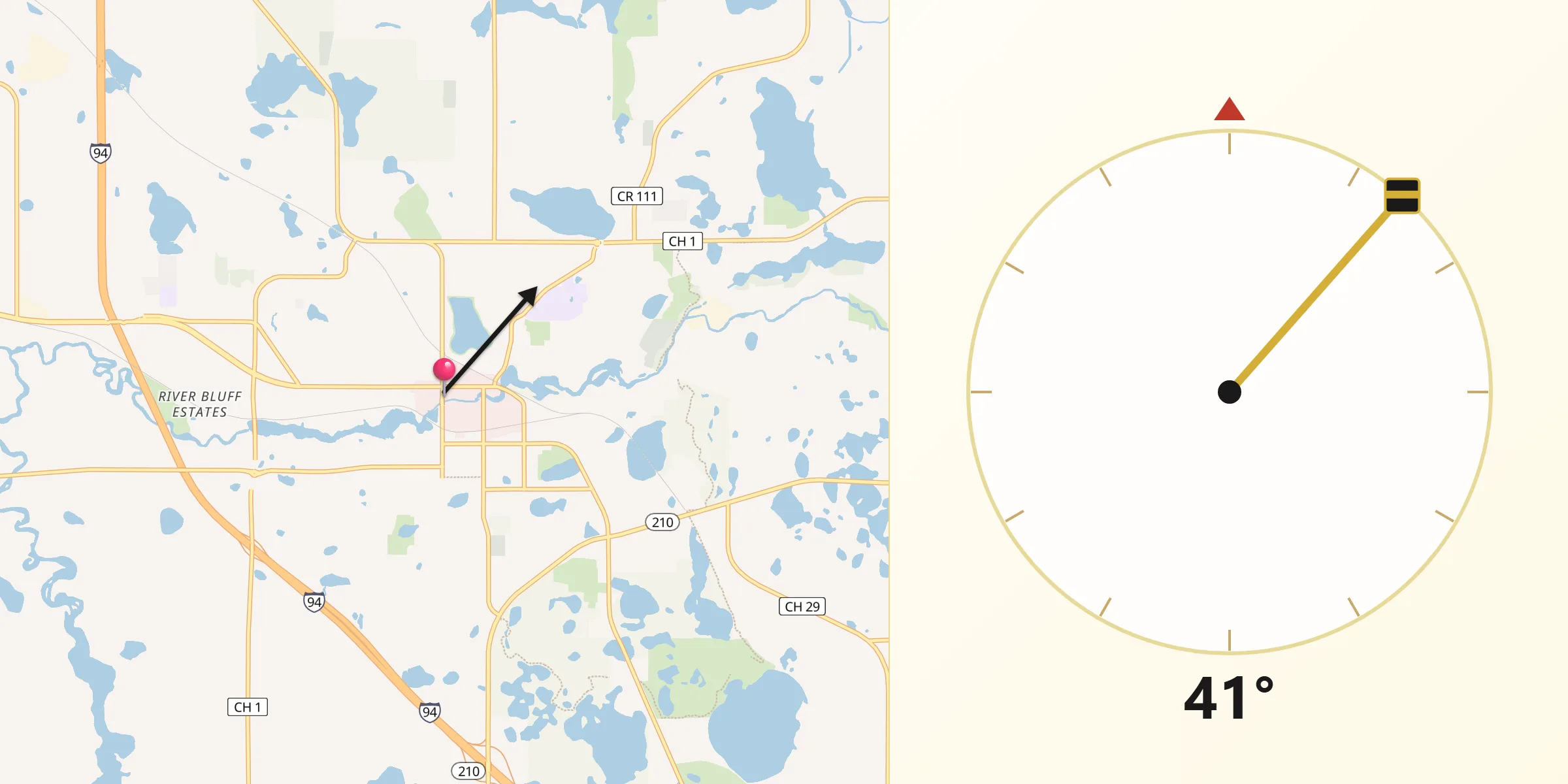 Qibla Direction from Fergus Falls