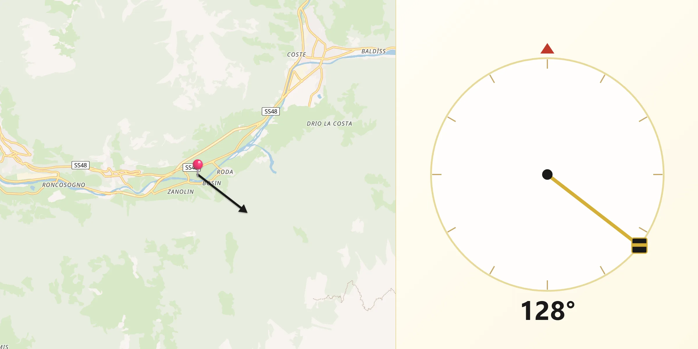 Direzione della Qibla da Ziano di Fiemme