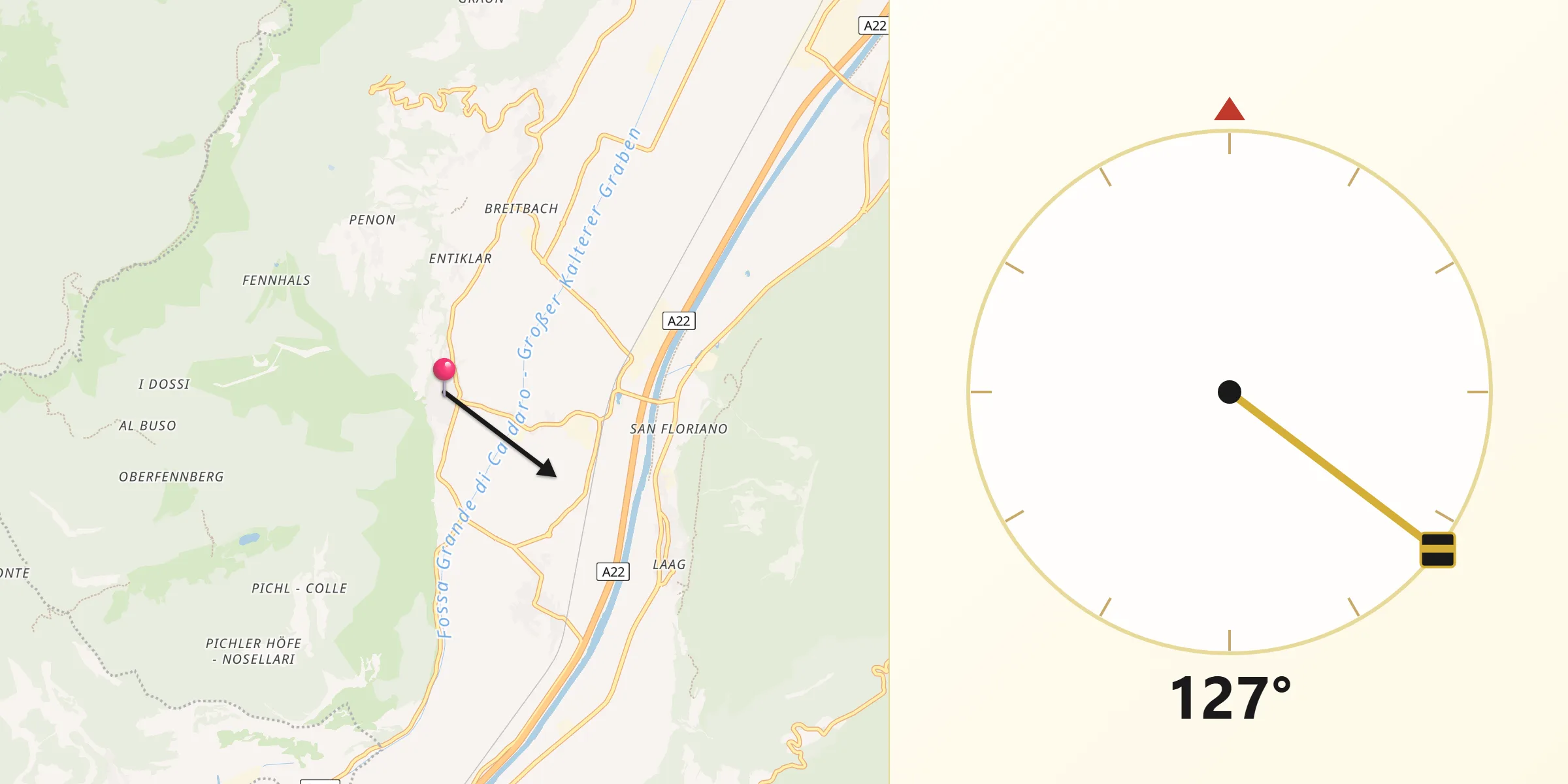 Direzione della Qibla da Magrè sulla Strada del Vino