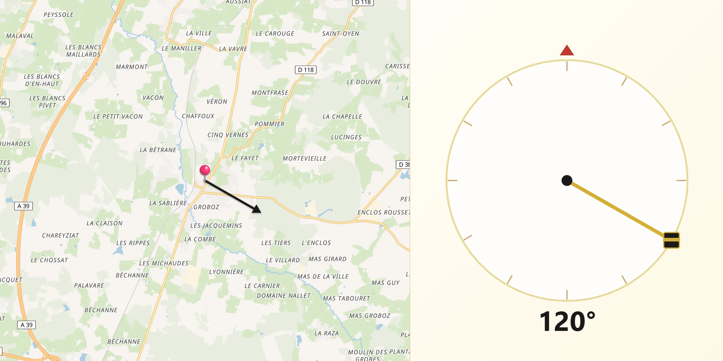 Direction vers la Qibla depuis Saint-Étienne-du-Bois