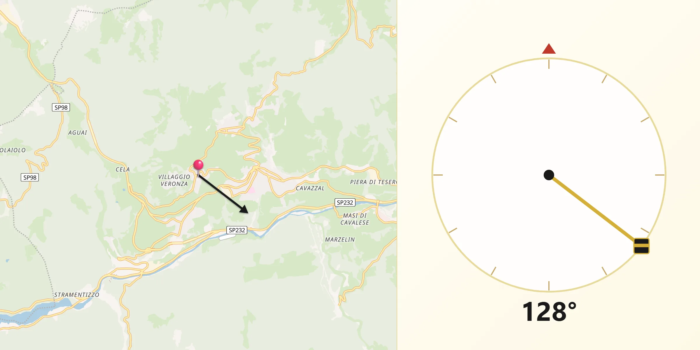 Direzione della Qibla da Carano
