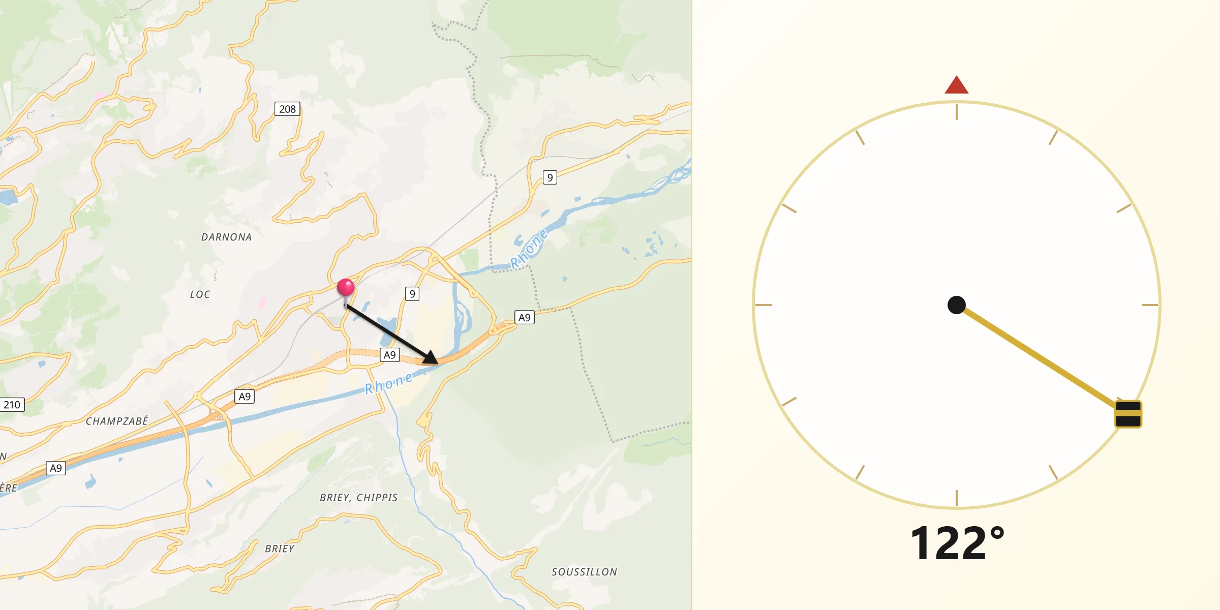 Direction vers la Qibla depuis Sierre