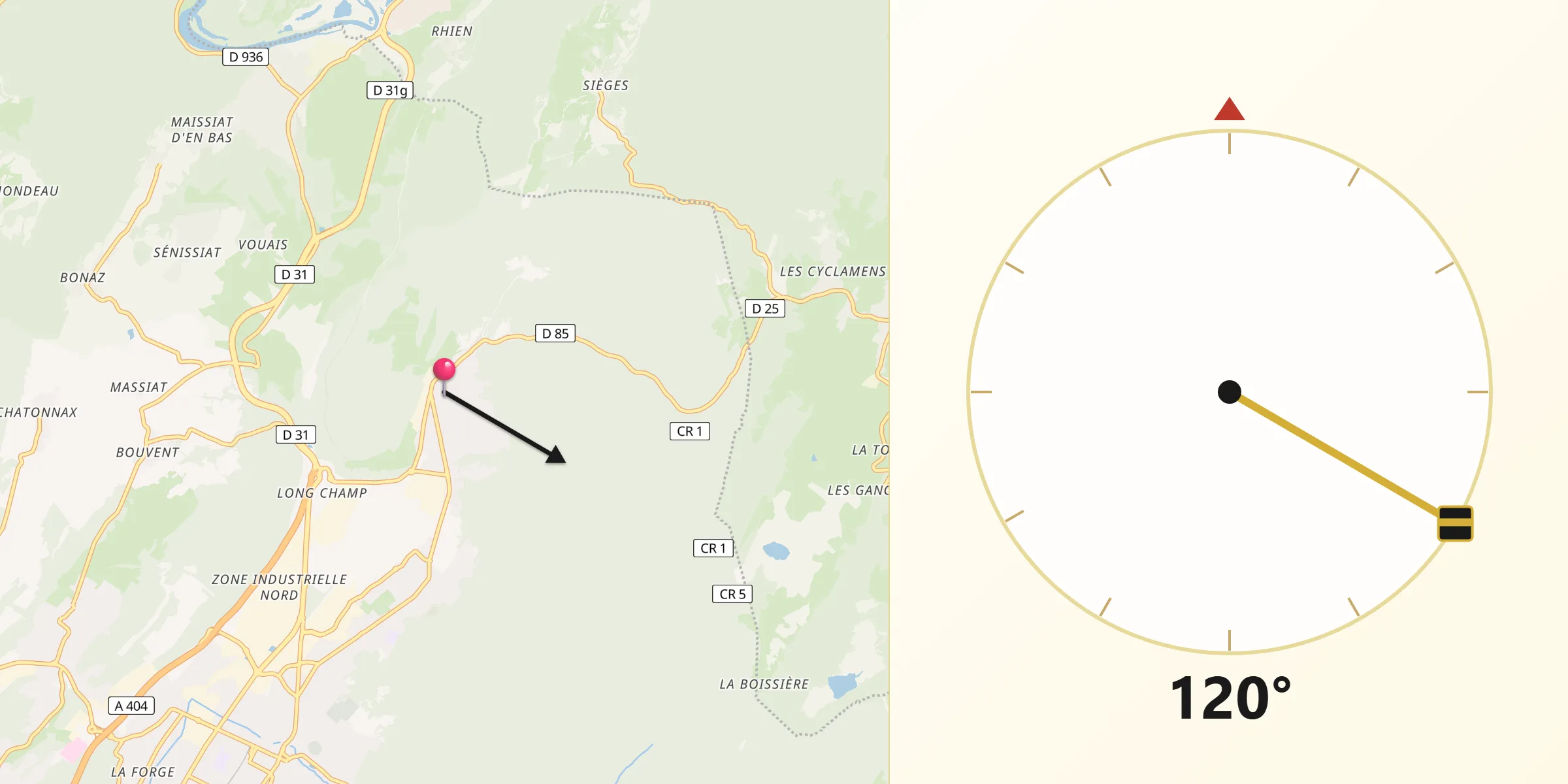 Direction vers la Qibla depuis Arbent