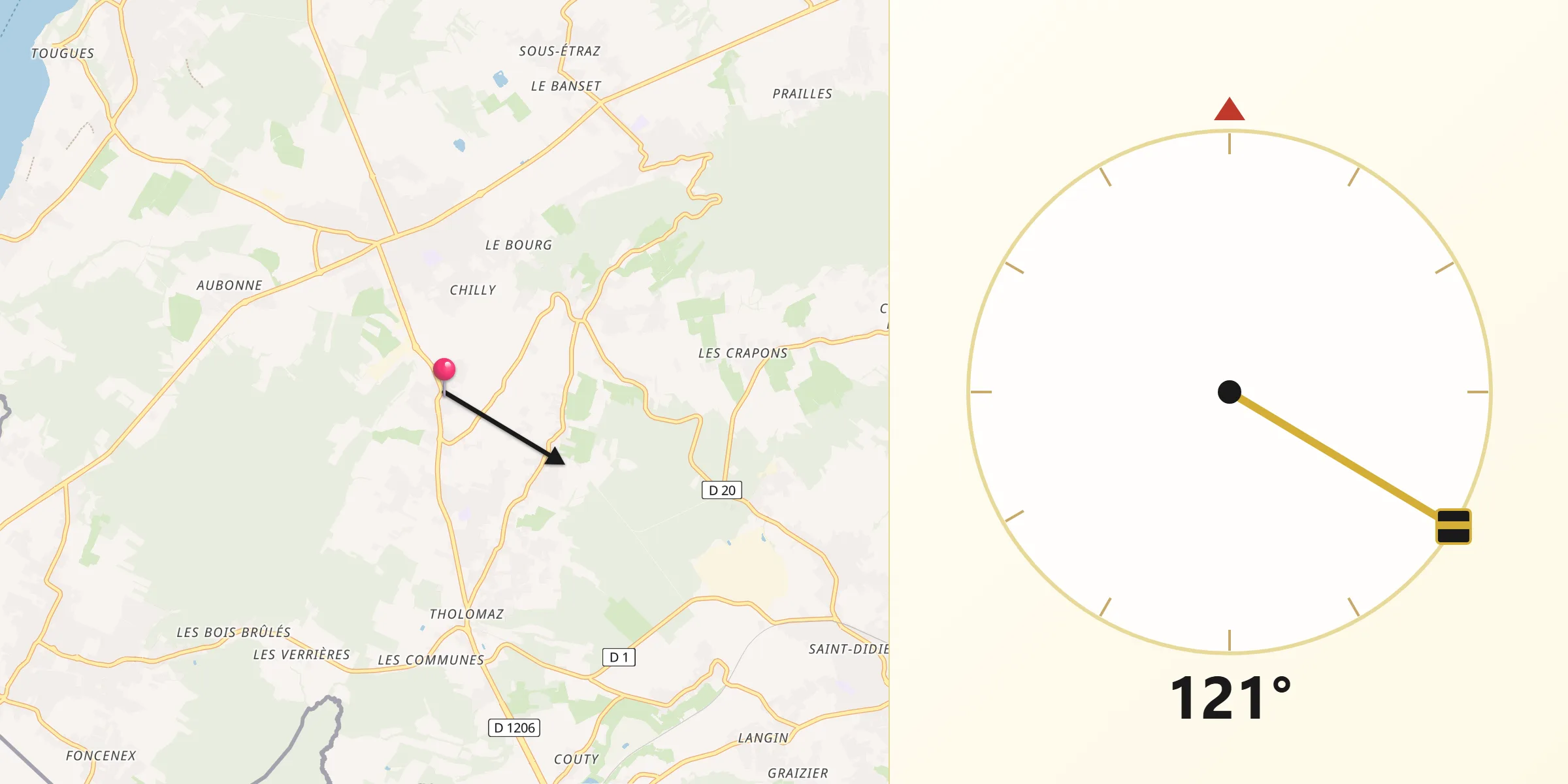 Direction vers la Qibla depuis Loisin