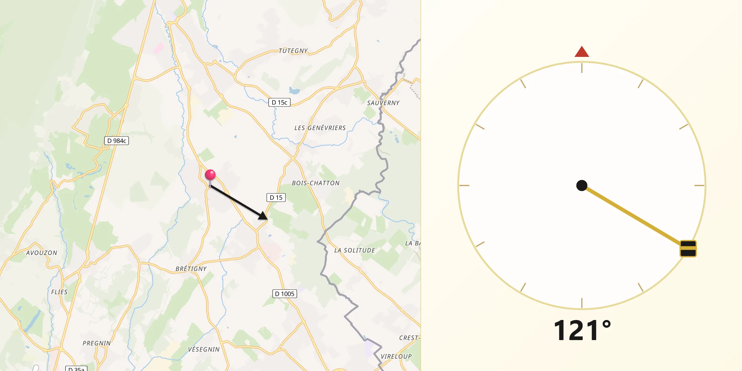 Direction vers la Qibla depuis Ségny