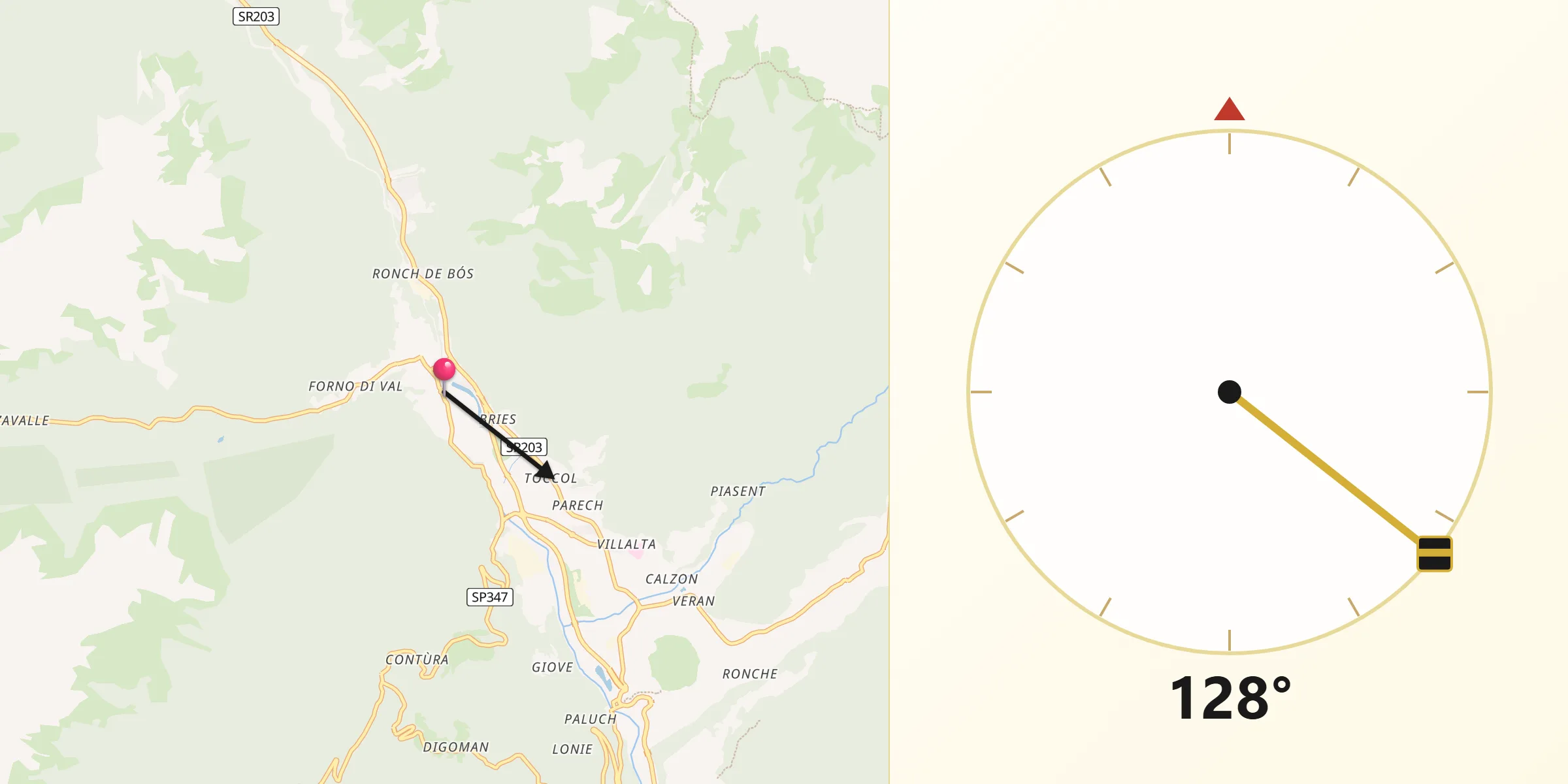 Direzione della Qibla da Taibon Agordino