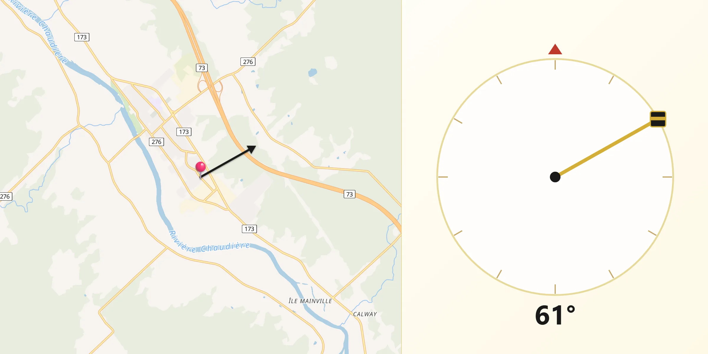 Qibla Direction from Saint-Joseph-de-Beauce