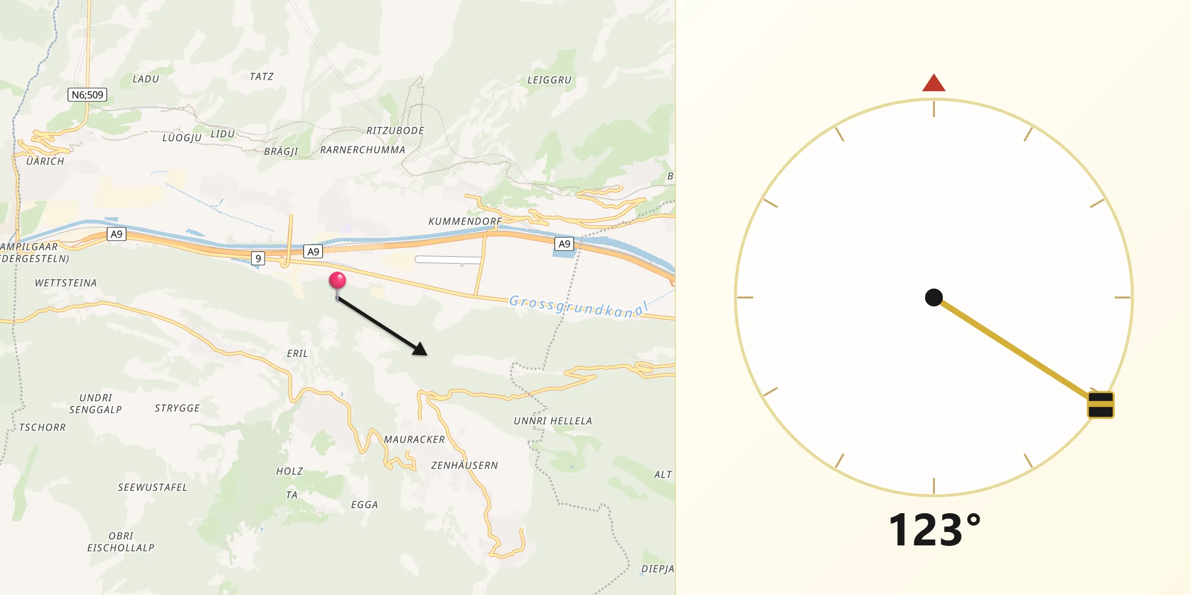 Direction vers la Qibla depuis Raron District