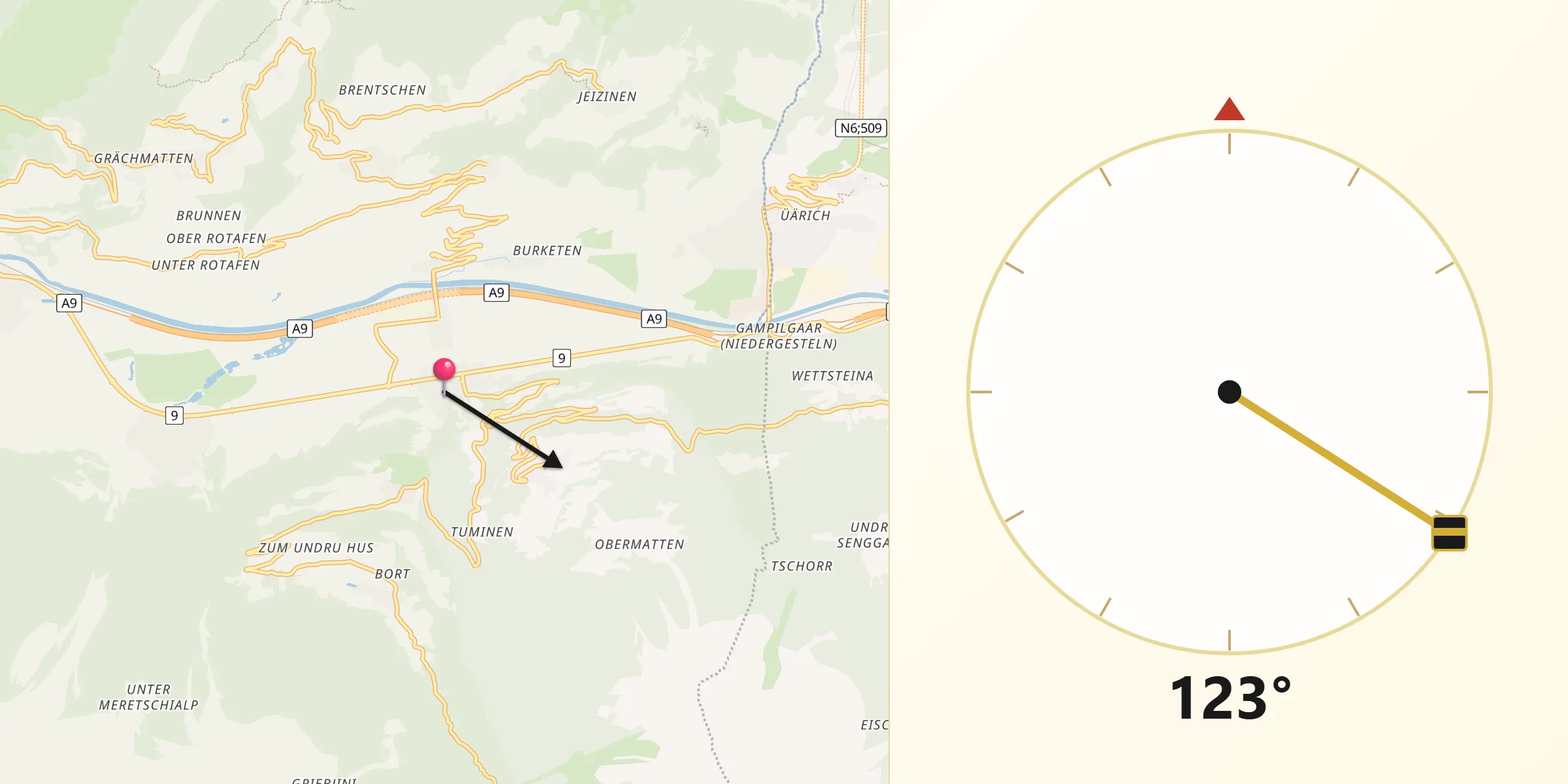Direction vers la Qibla depuis Turtmann