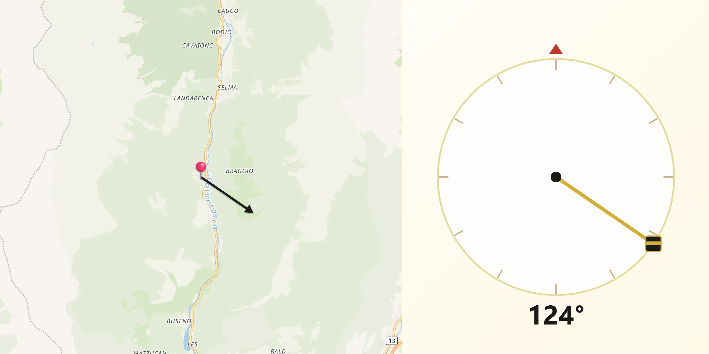 Qibla-Richtung von Arvigo