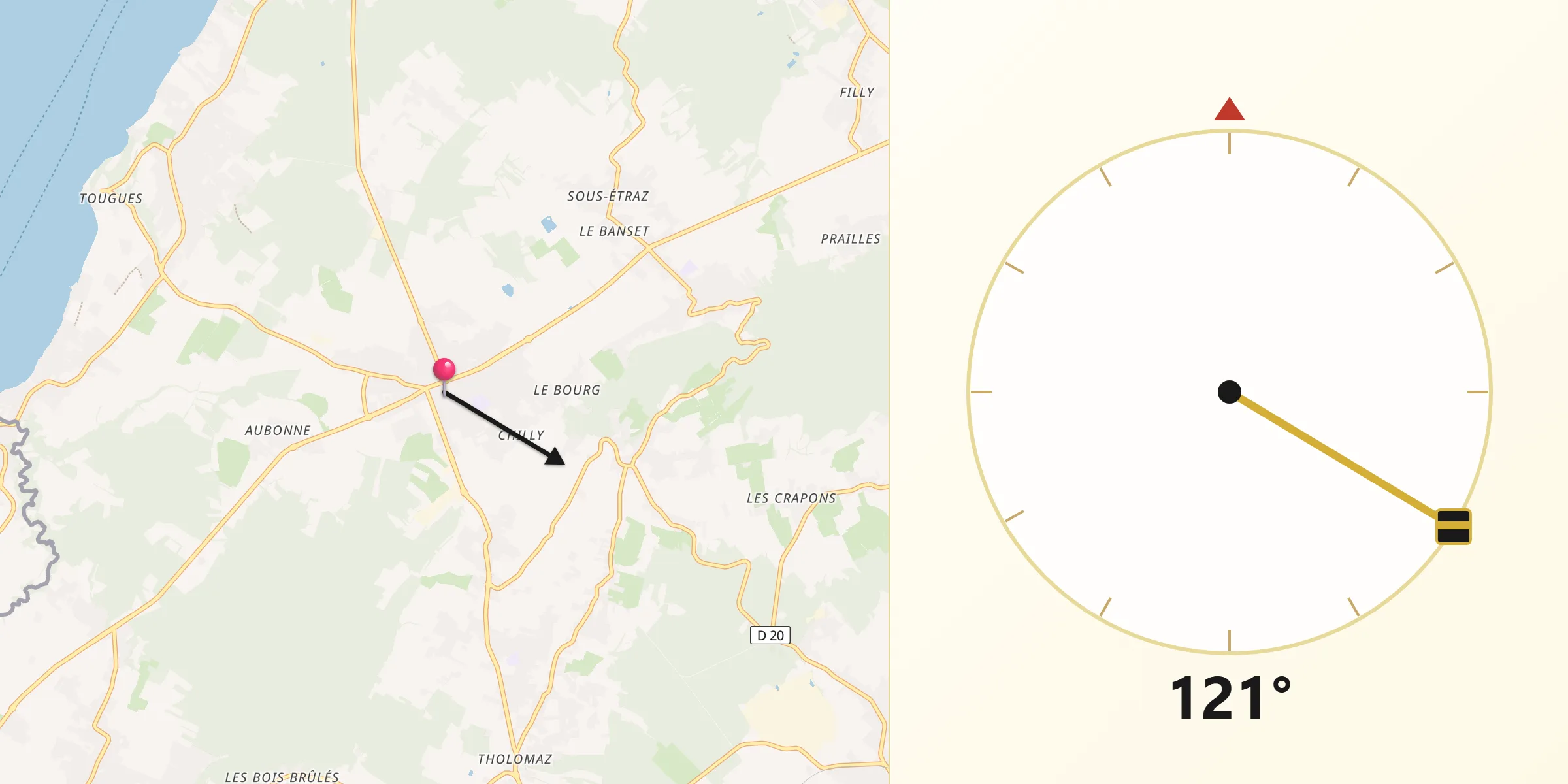 Direction vers la Qibla depuis Douvaine