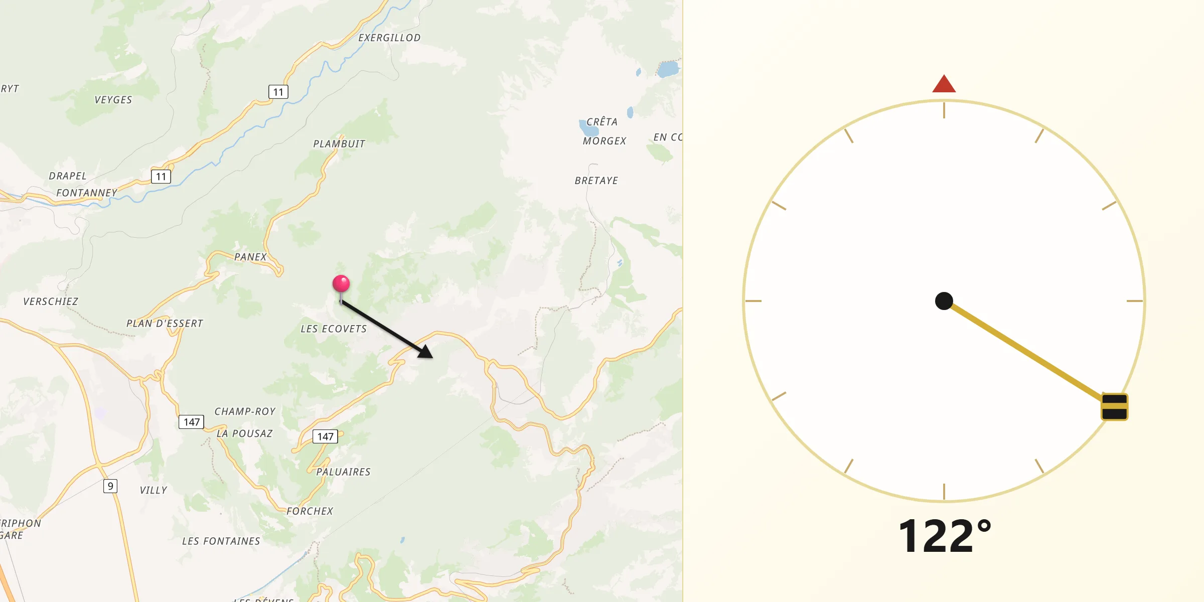 Direction vers la Qibla depuis Aigle District