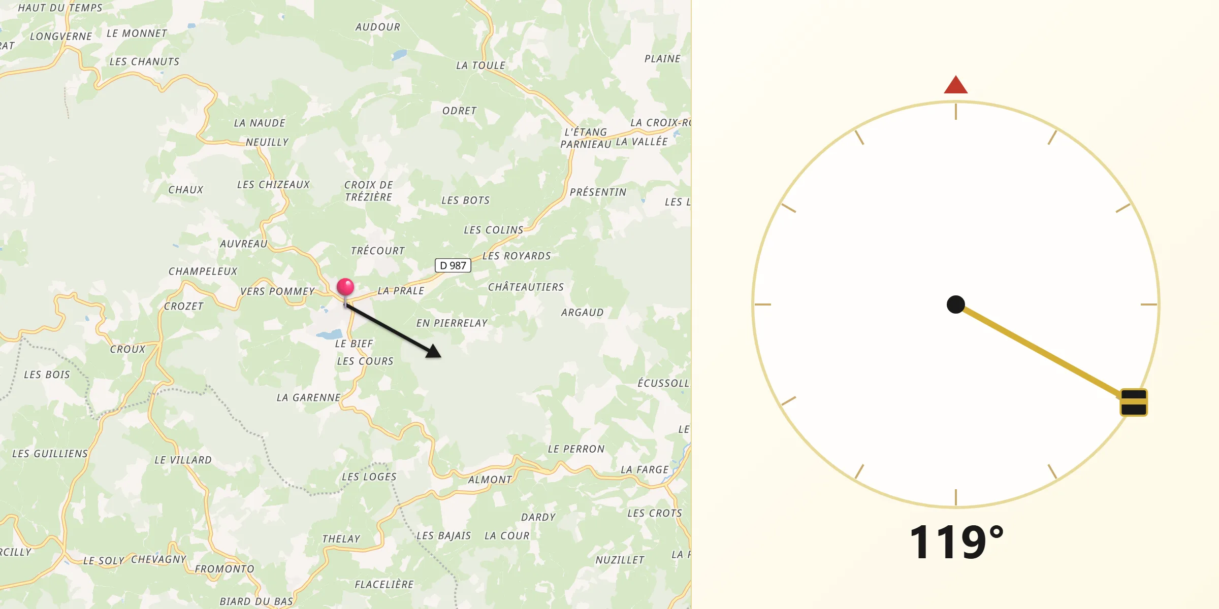 Direction vers la Qibla depuis Matour