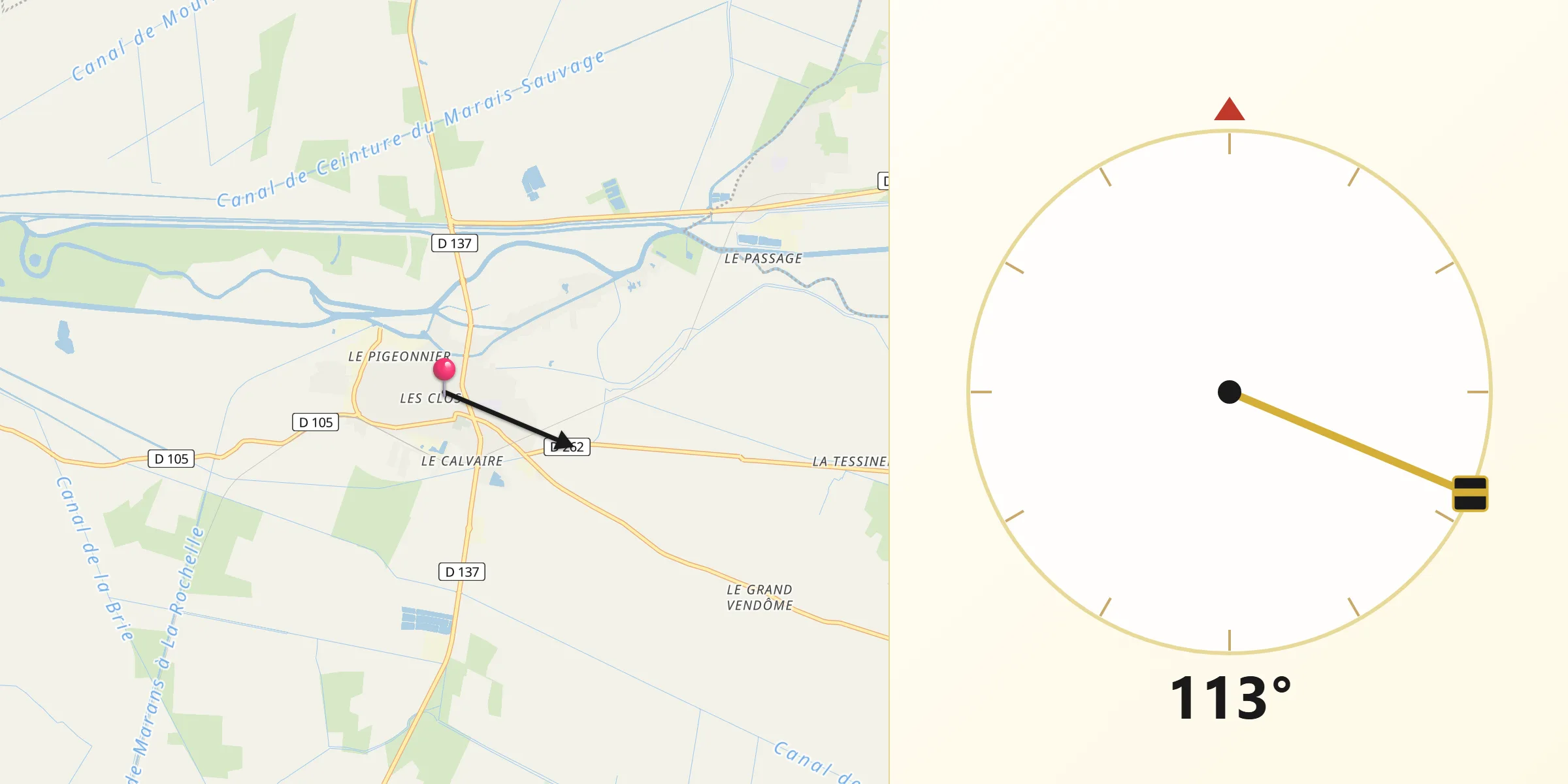 Direction vers la Qibla depuis Marans