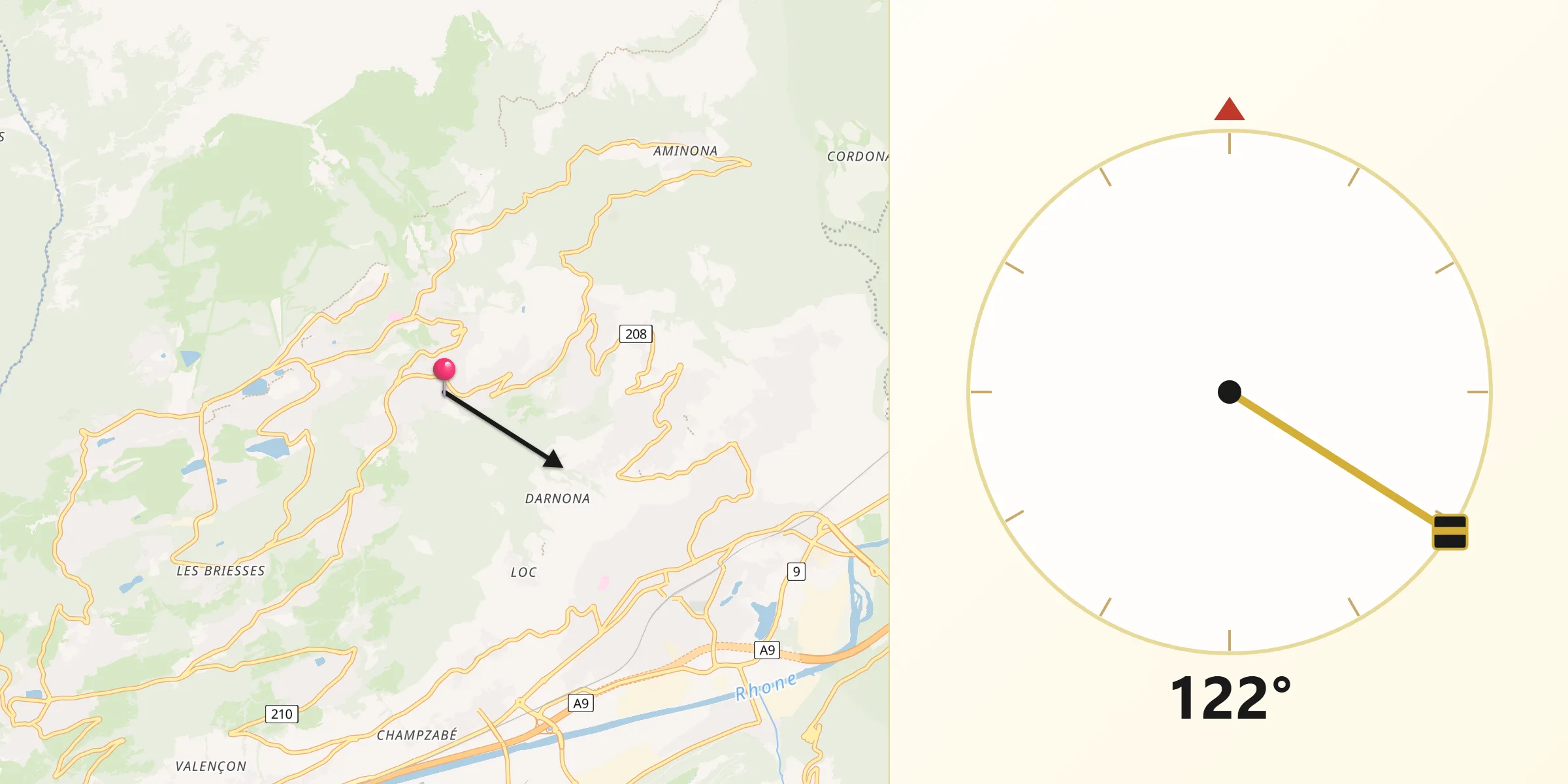 Direction vers la Qibla depuis Randogne