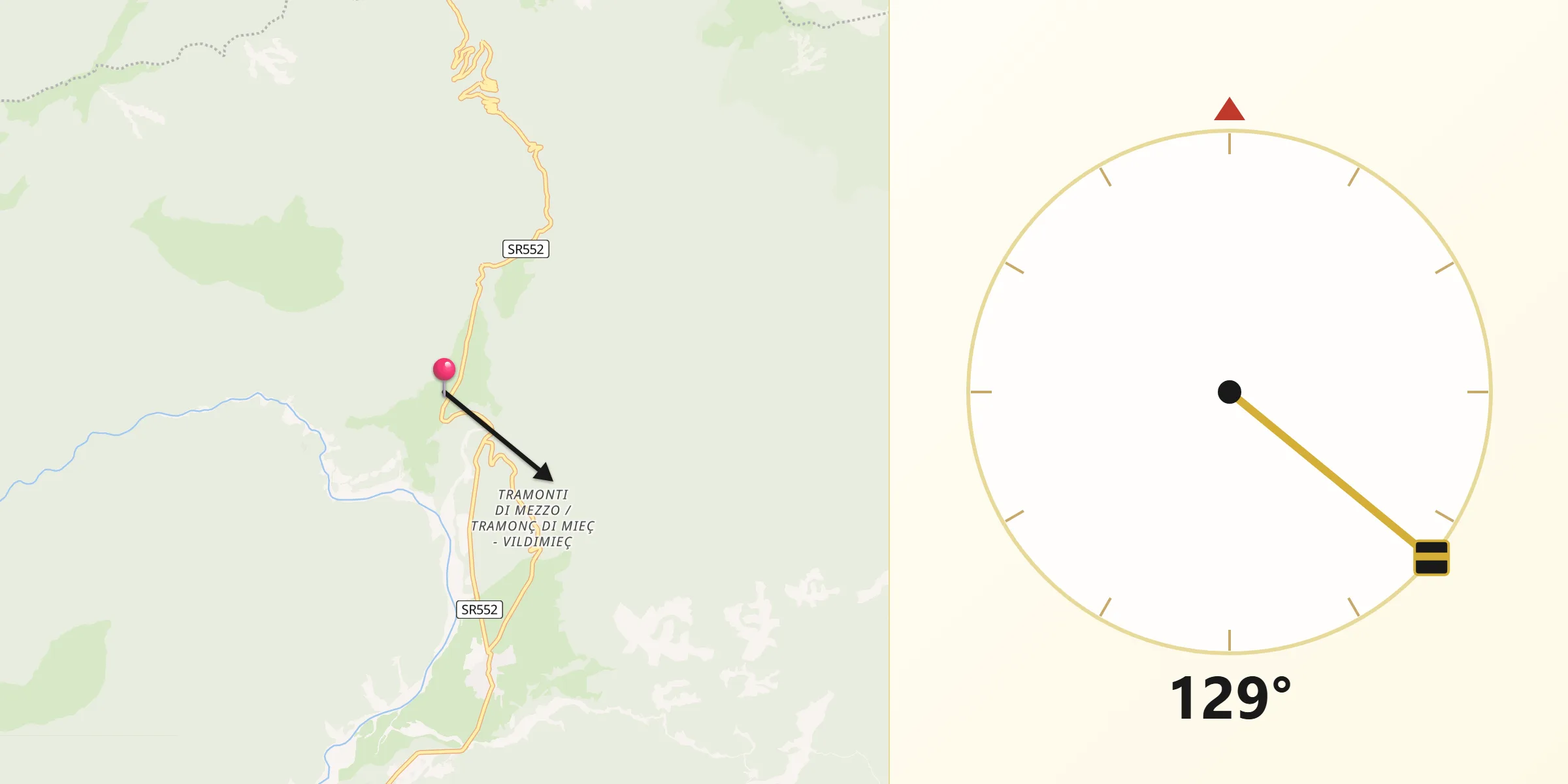 Direzione della Qibla da Tramonti di Sopra