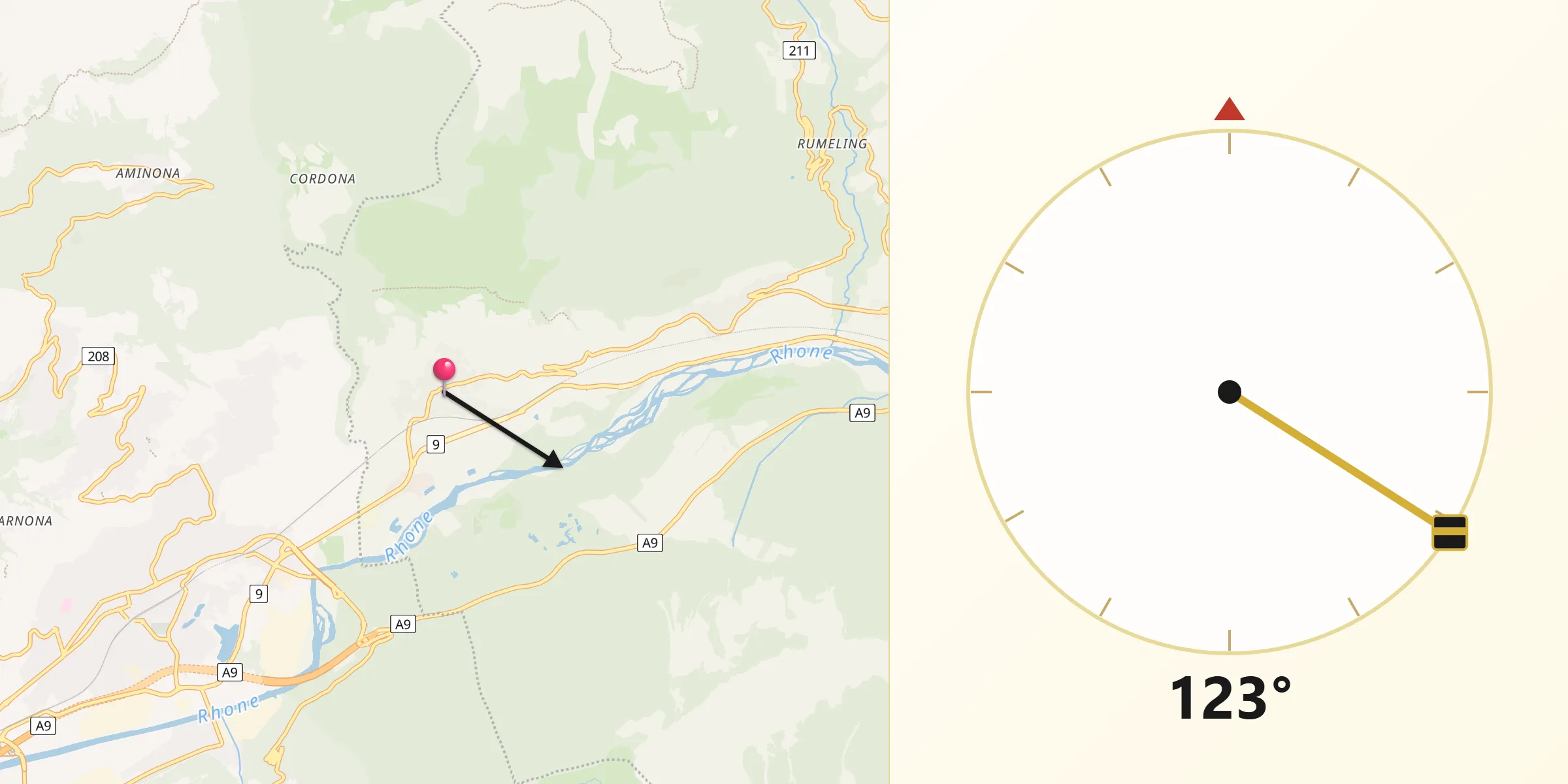 Direction vers la Qibla depuis Salgesch