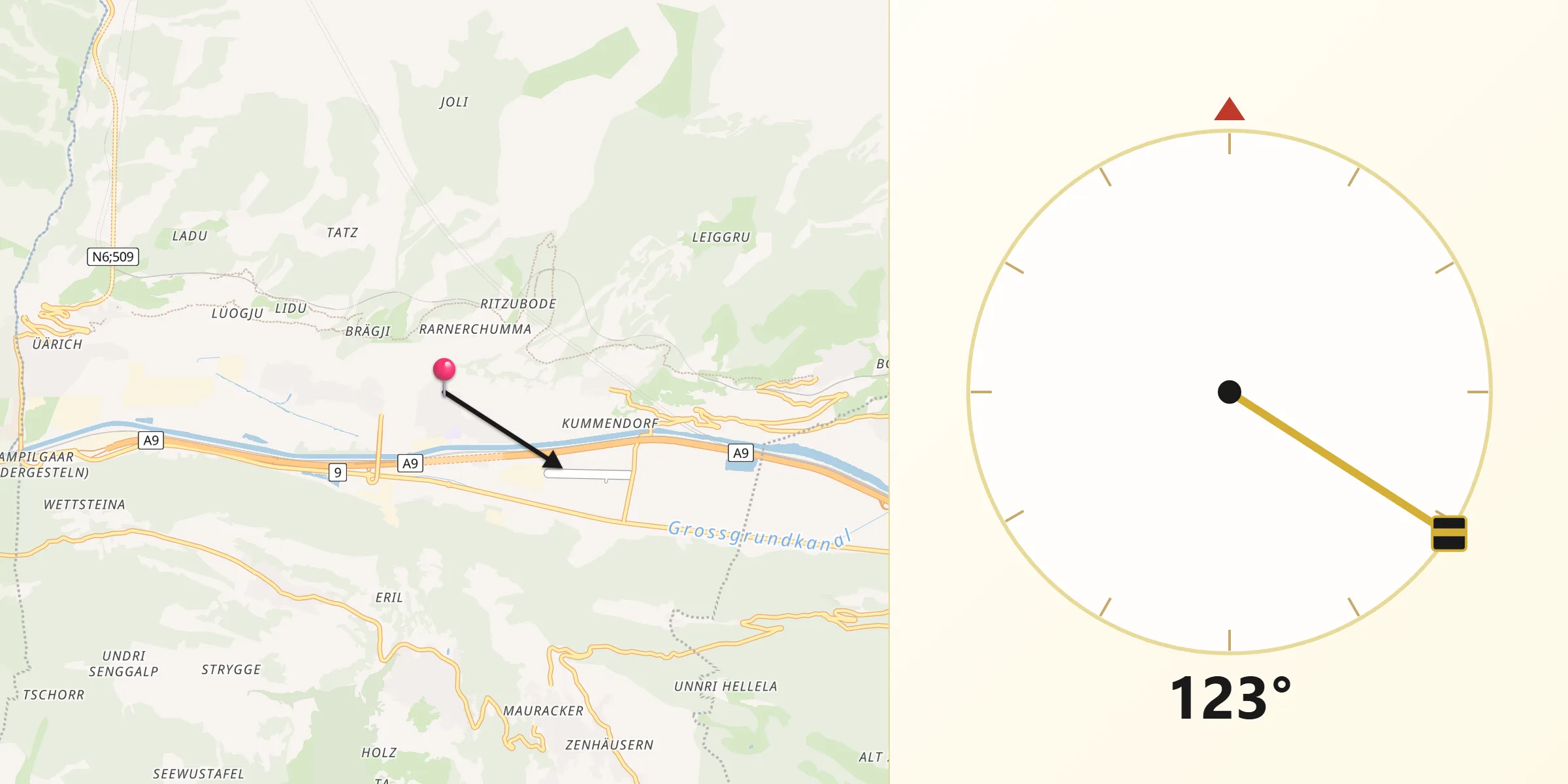 Direction vers la Qibla depuis Raron