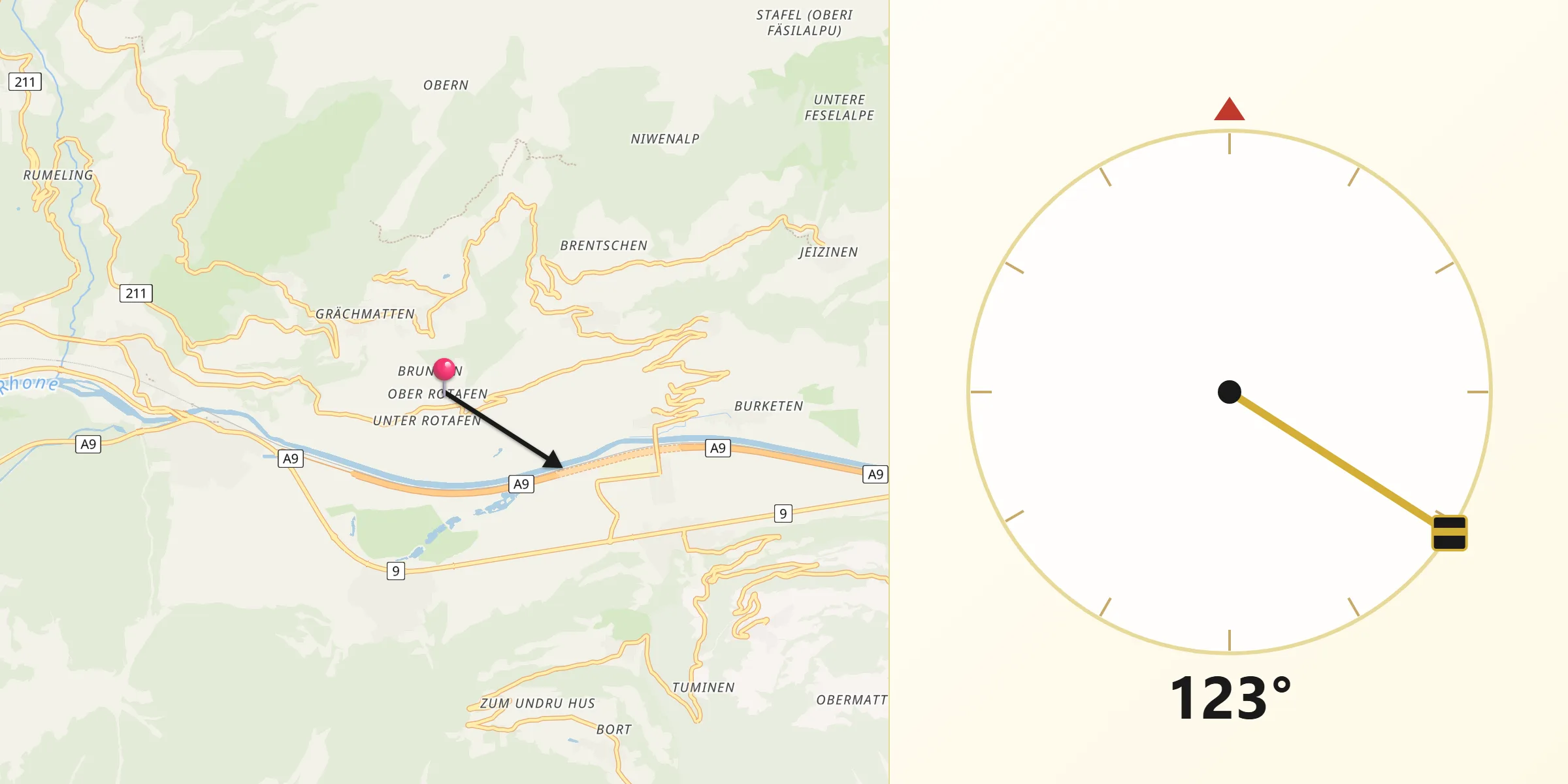 Direzione della Qibla da Leuk District