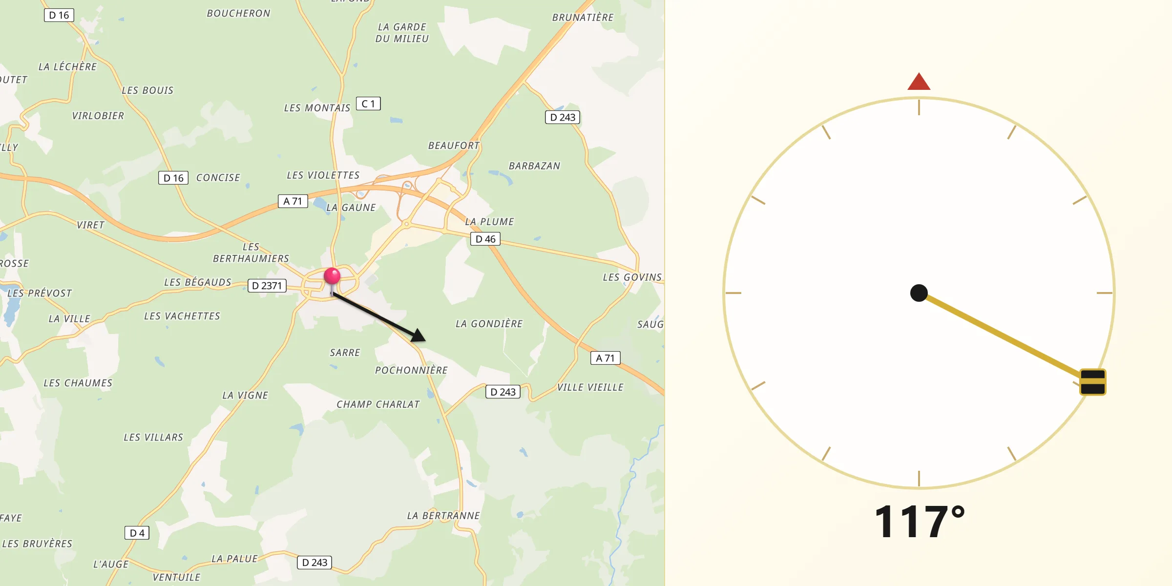Direction vers la Qibla depuis Montmarault
