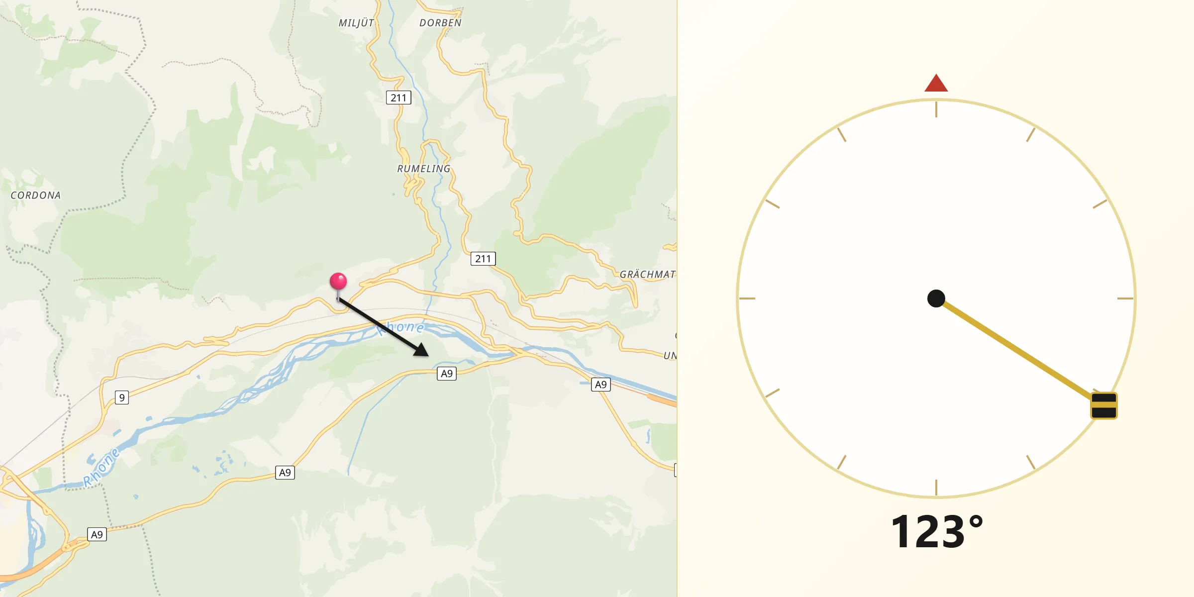 Direction vers la Qibla depuis Varen