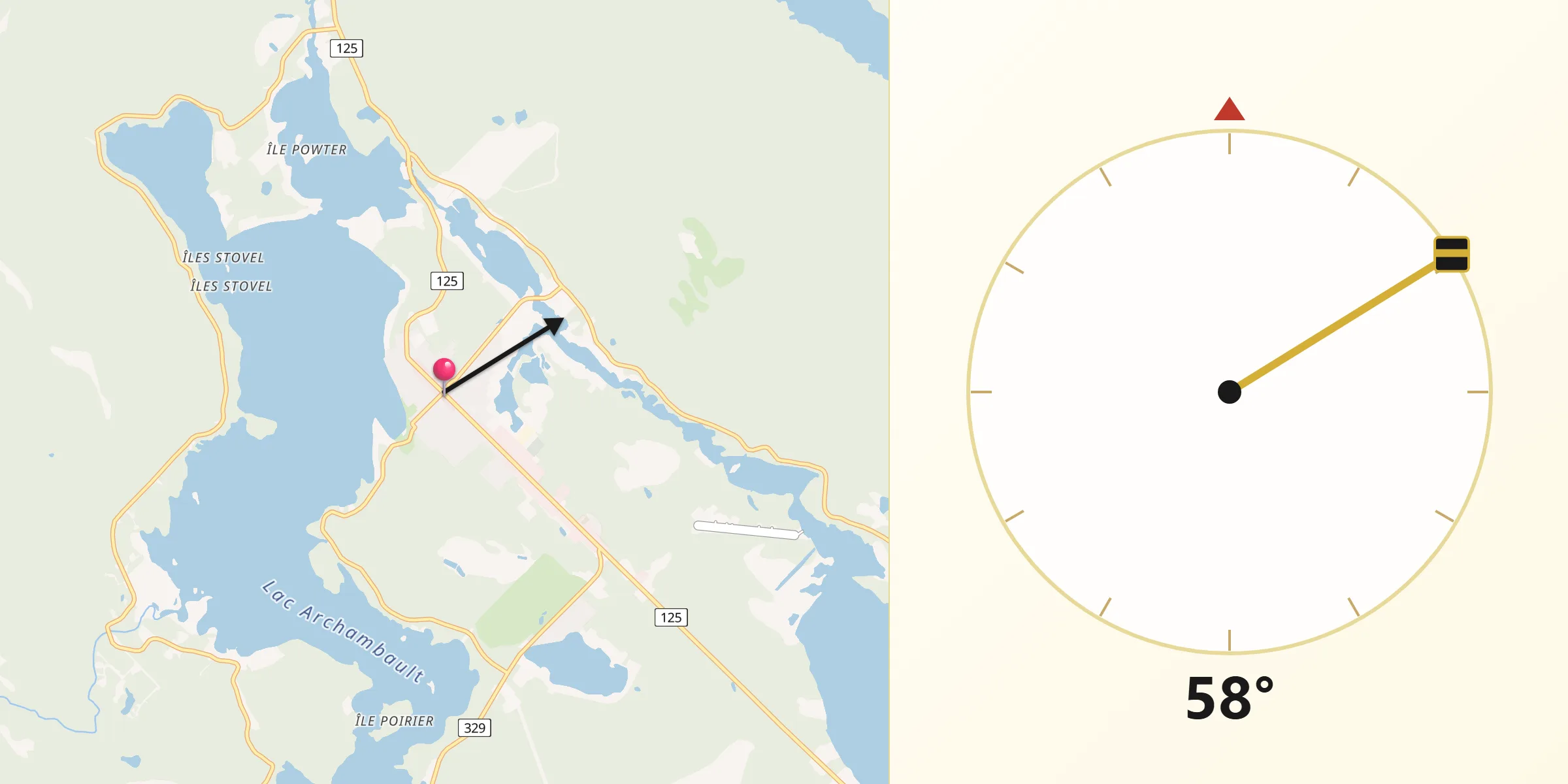 Qibla Direction from Saint-Donat-de-Montcalm