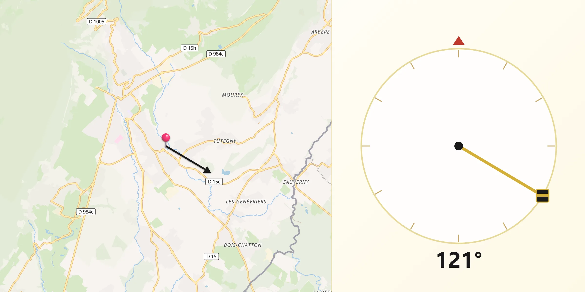 Direction vers la Qibla depuis Cessy