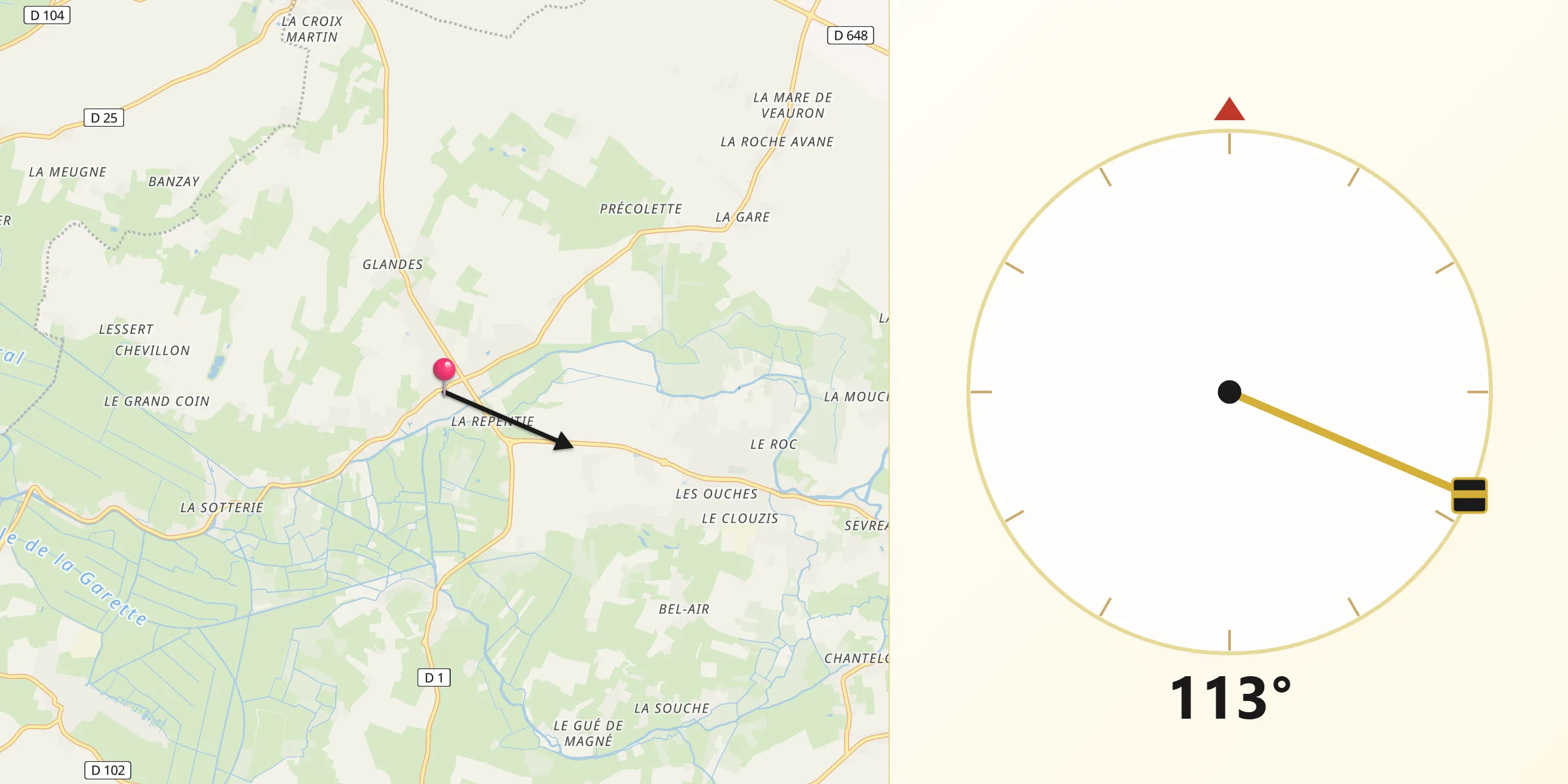 Direction vers la Qibla depuis Coulon