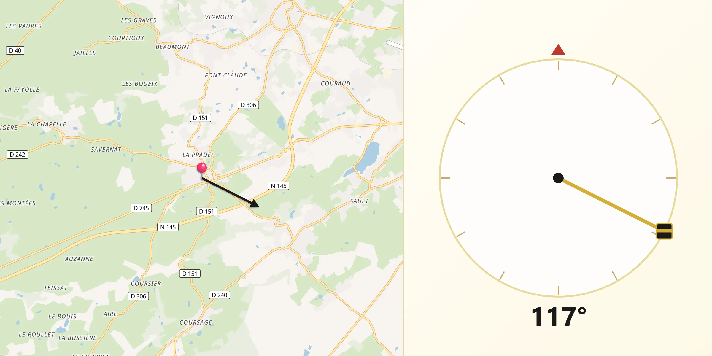 Direction vers la Qibla depuis Quinssaines