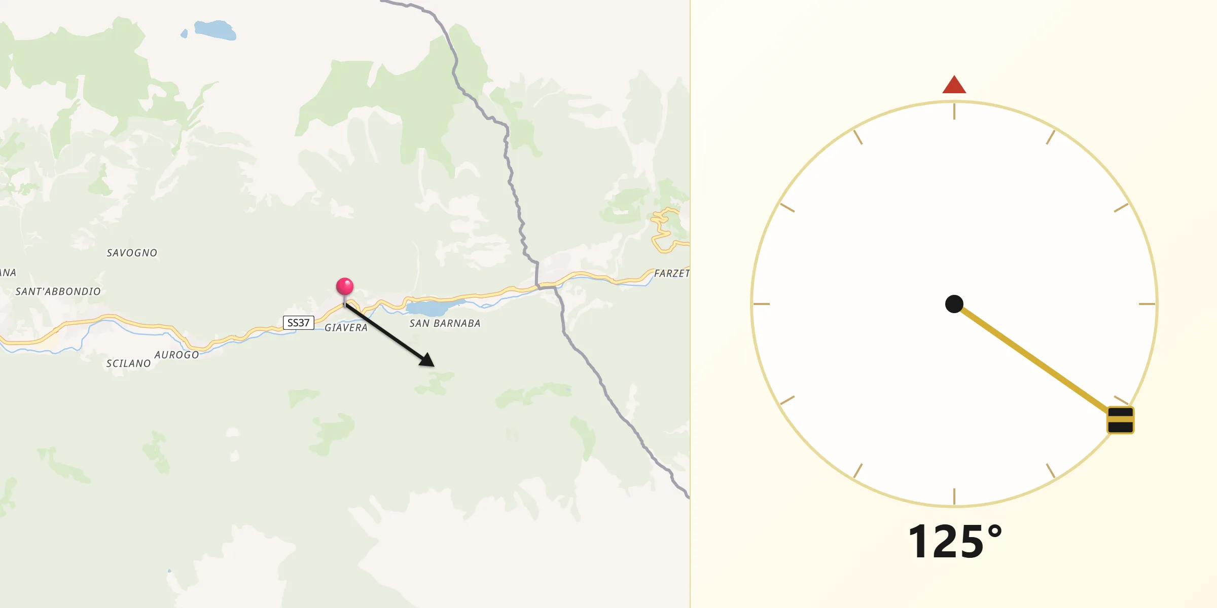 Direzione della Qibla da Villa di Chiavenna