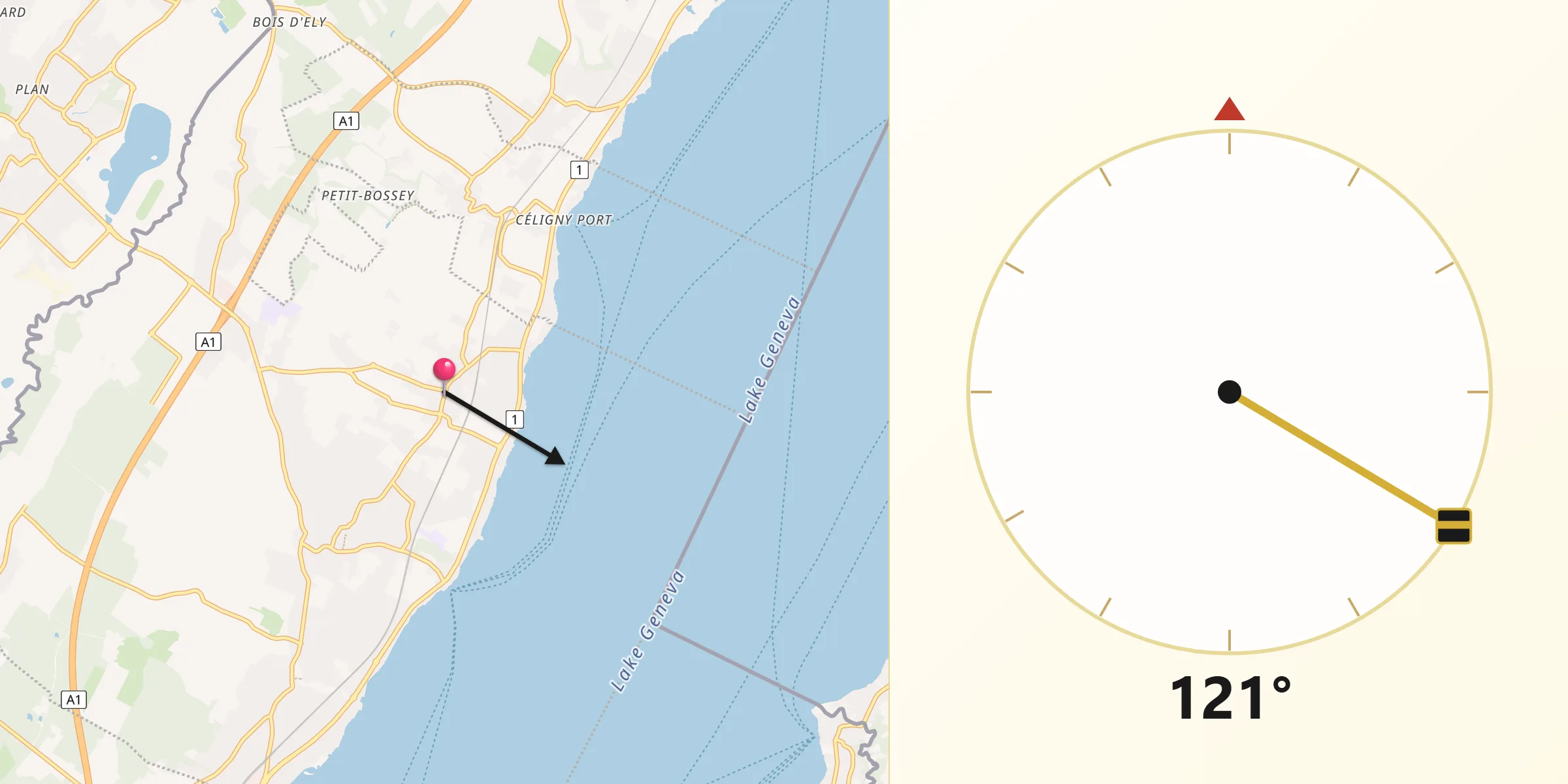 Direction vers la Qibla depuis Founex