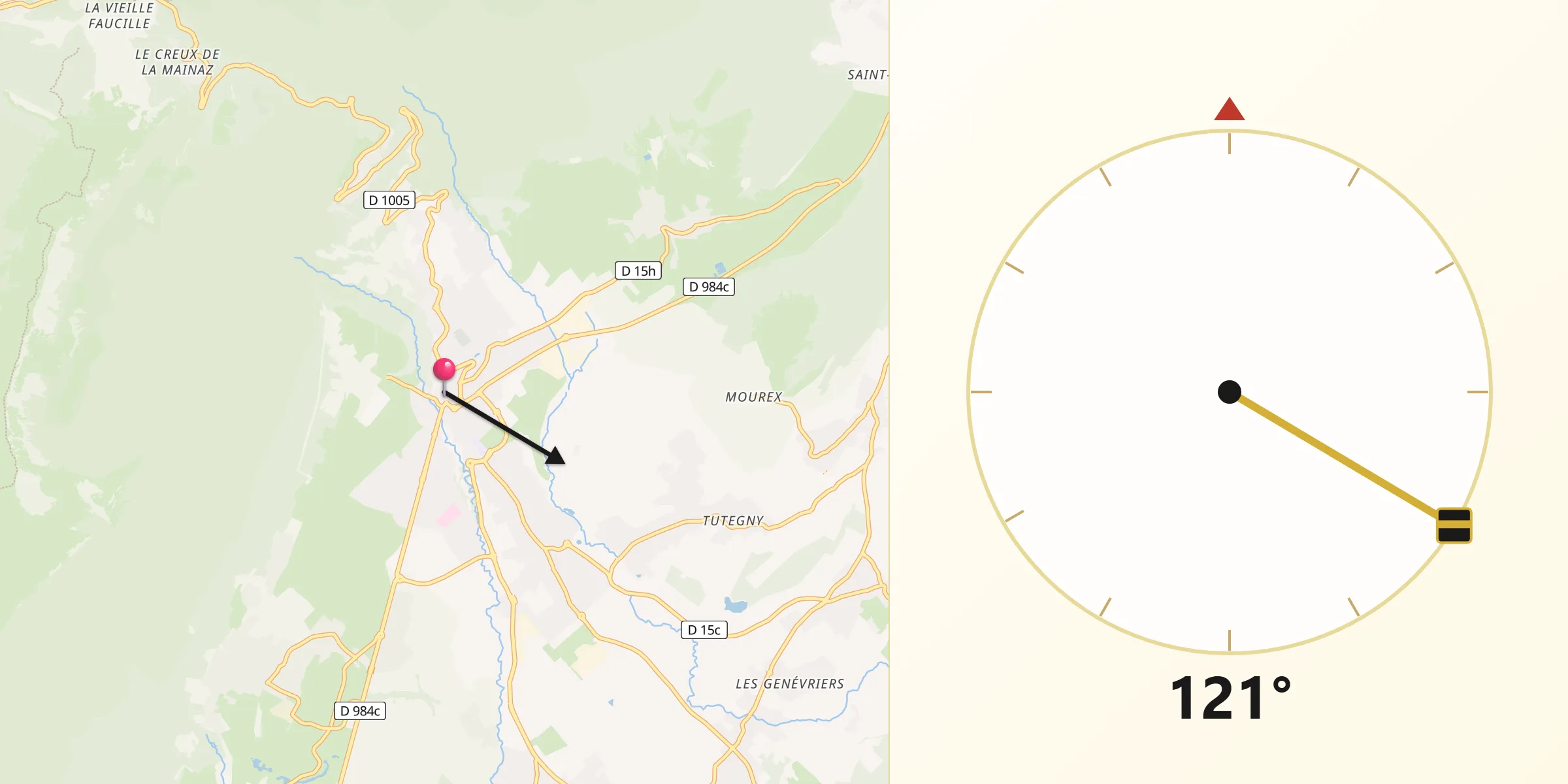 Direction vers la Qibla depuis Gex