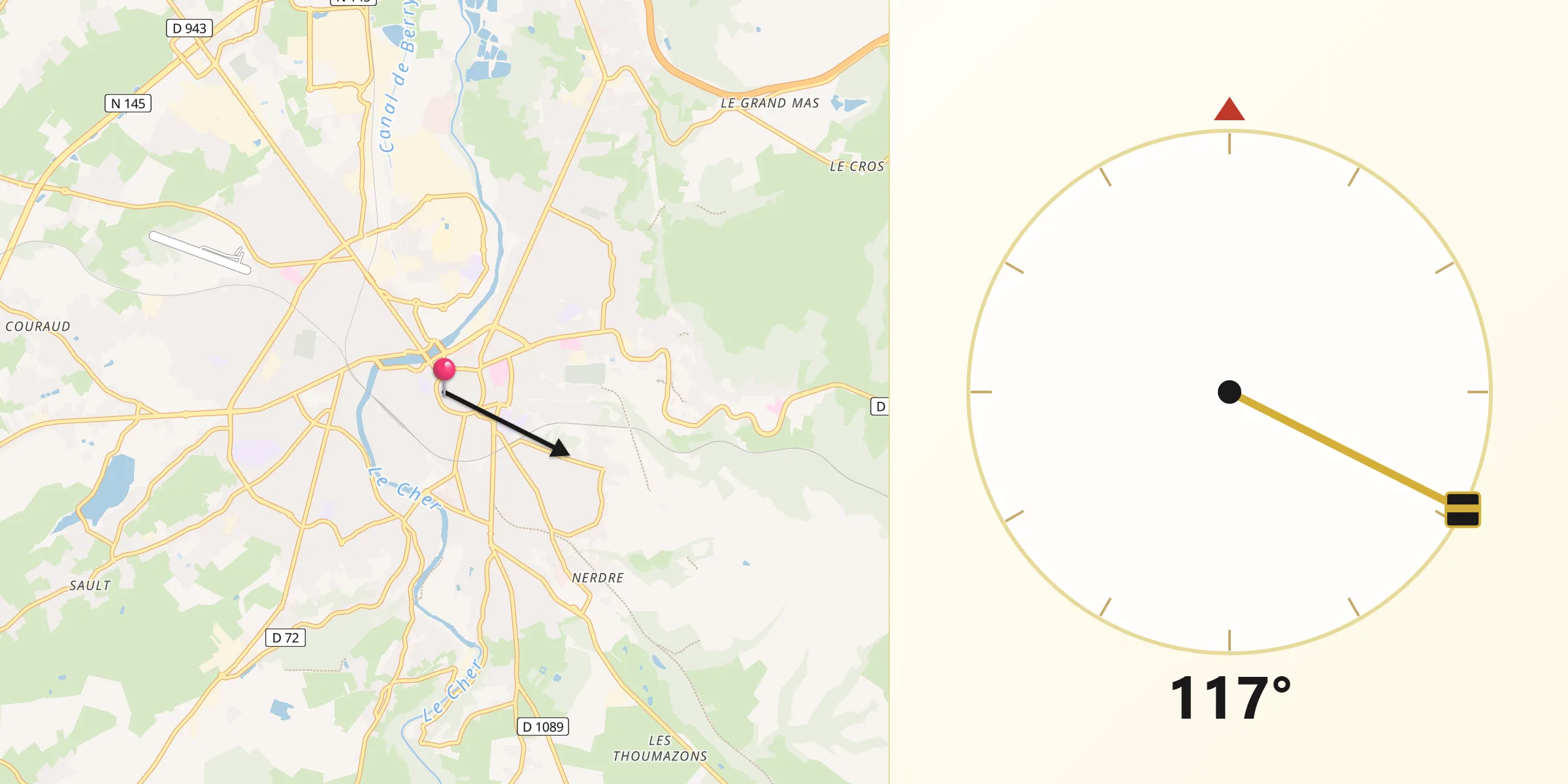 Direction vers la Qibla depuis Montluçon