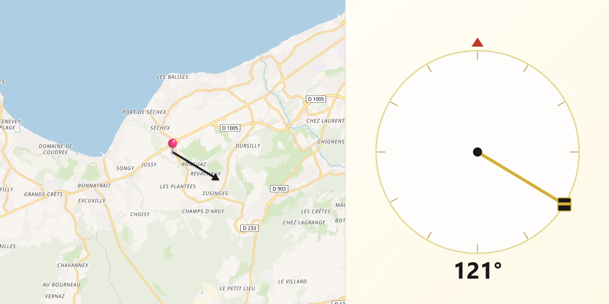 Direction vers la Qibla depuis Margencel