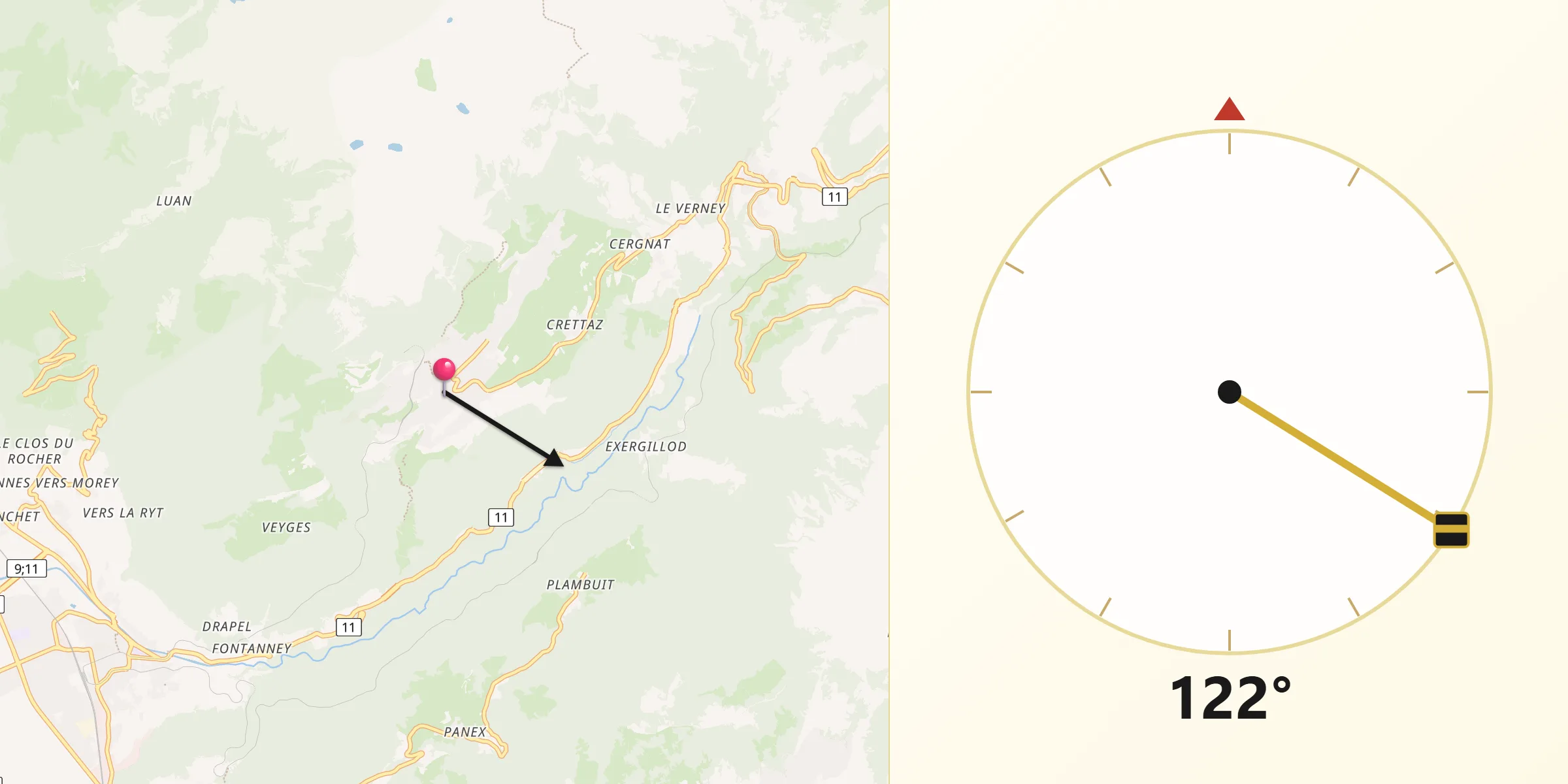 Direction vers la Qibla depuis Leysin