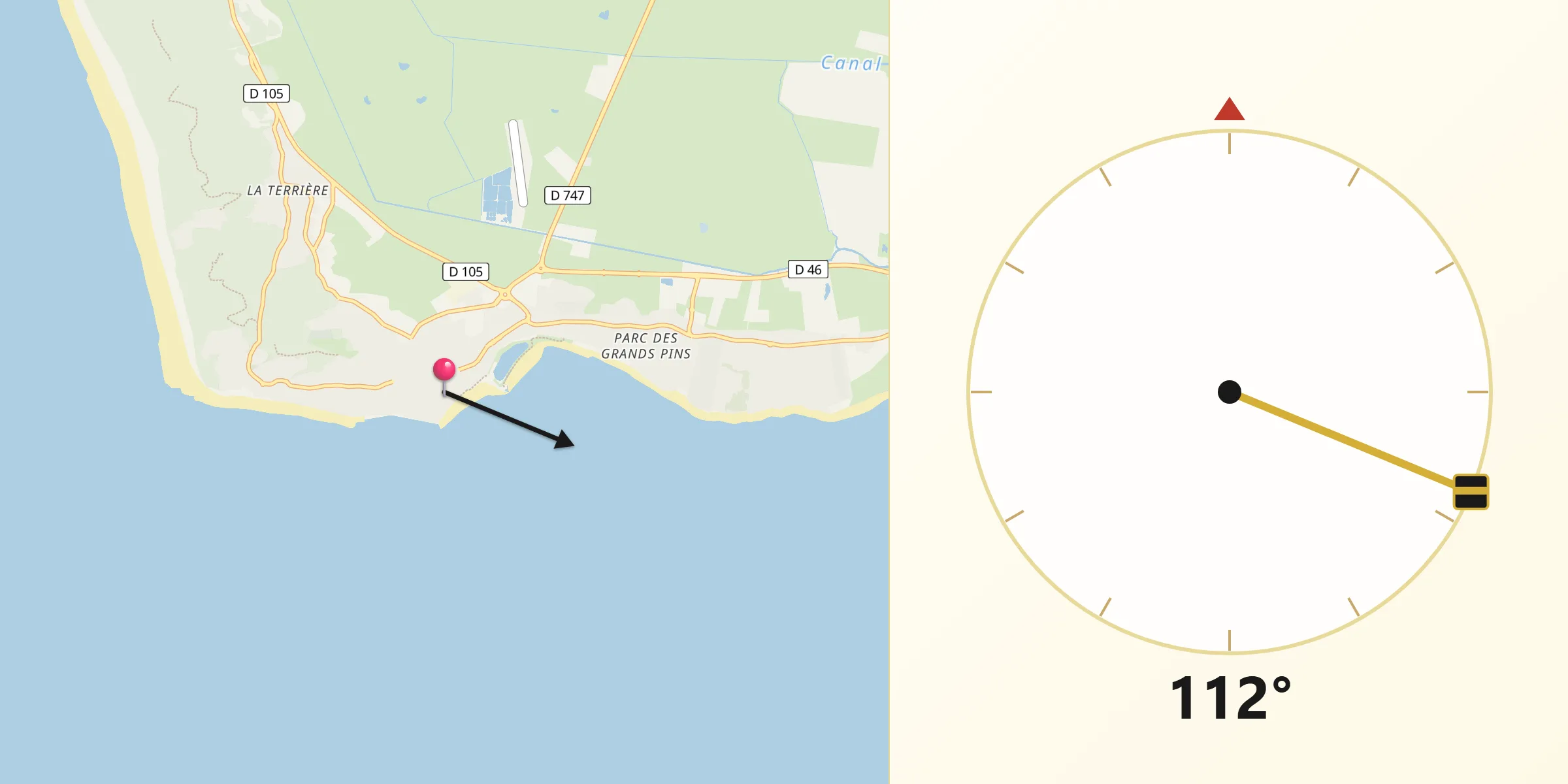 Direction vers la Qibla depuis La Tranche-sur-Mer
