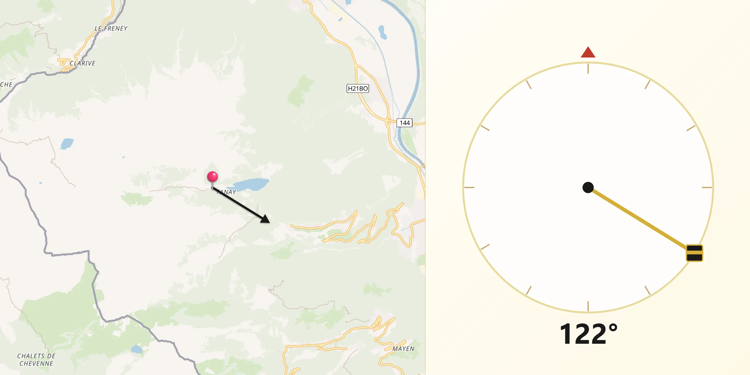 Direction vers la Qibla depuis Tanay