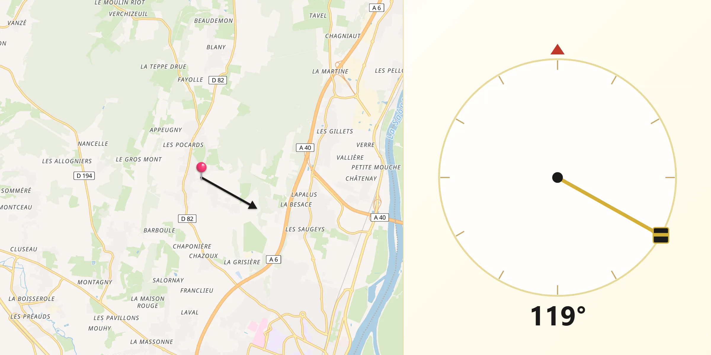 Direction vers la Qibla depuis Hurigny