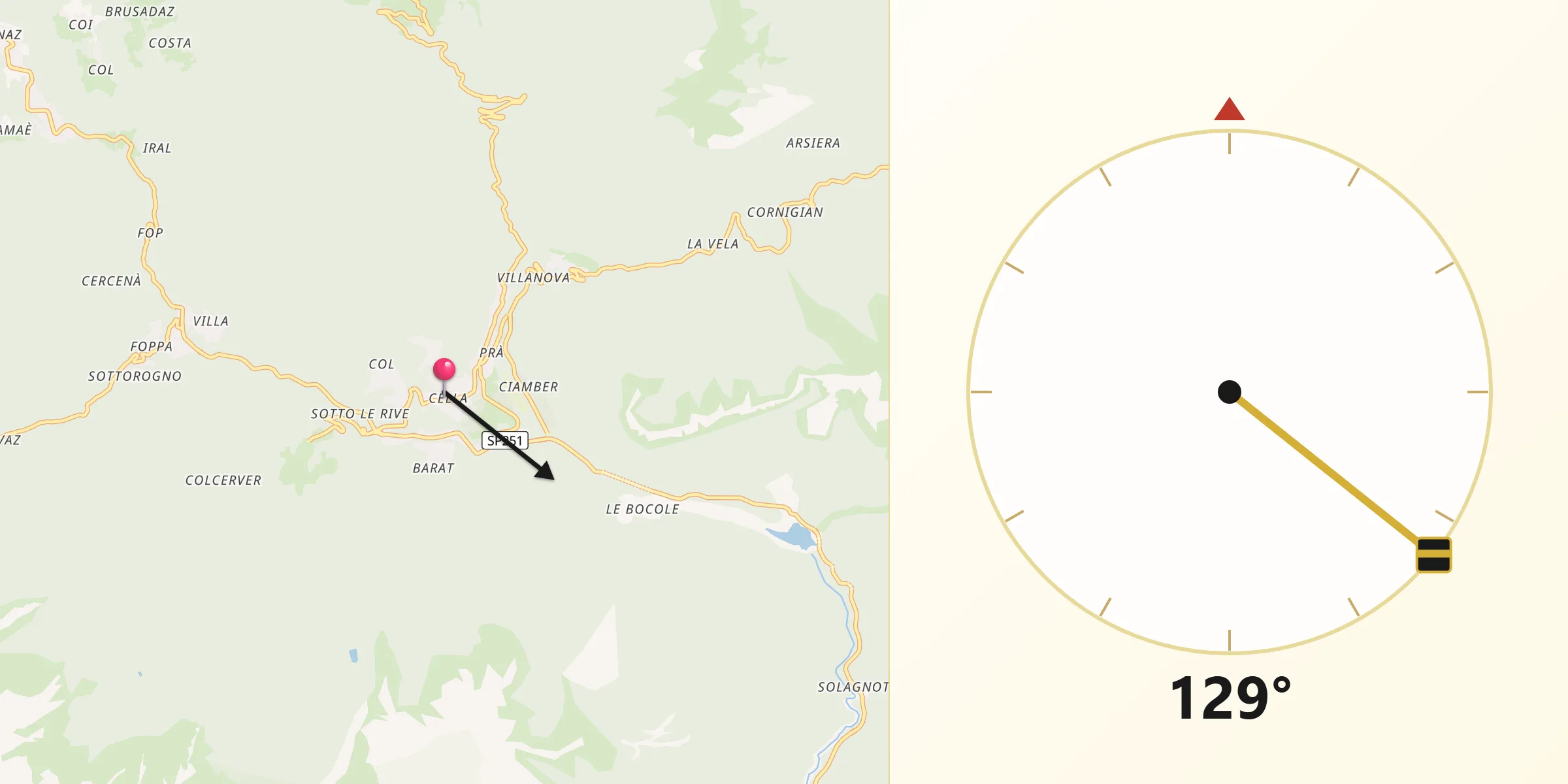 Direzione della Qibla da Forno di Zoldo