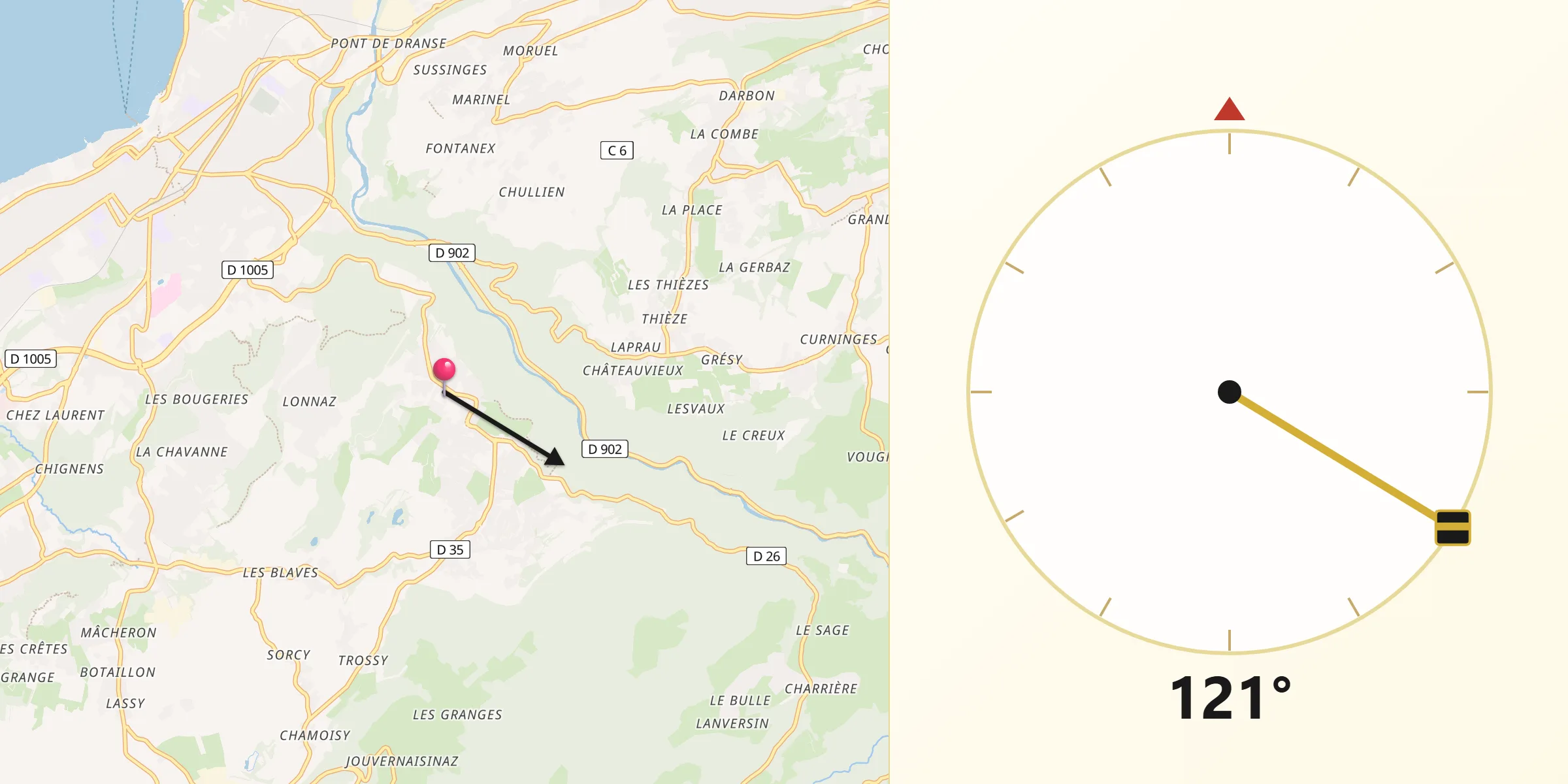 Direction vers la Qibla depuis Armoy