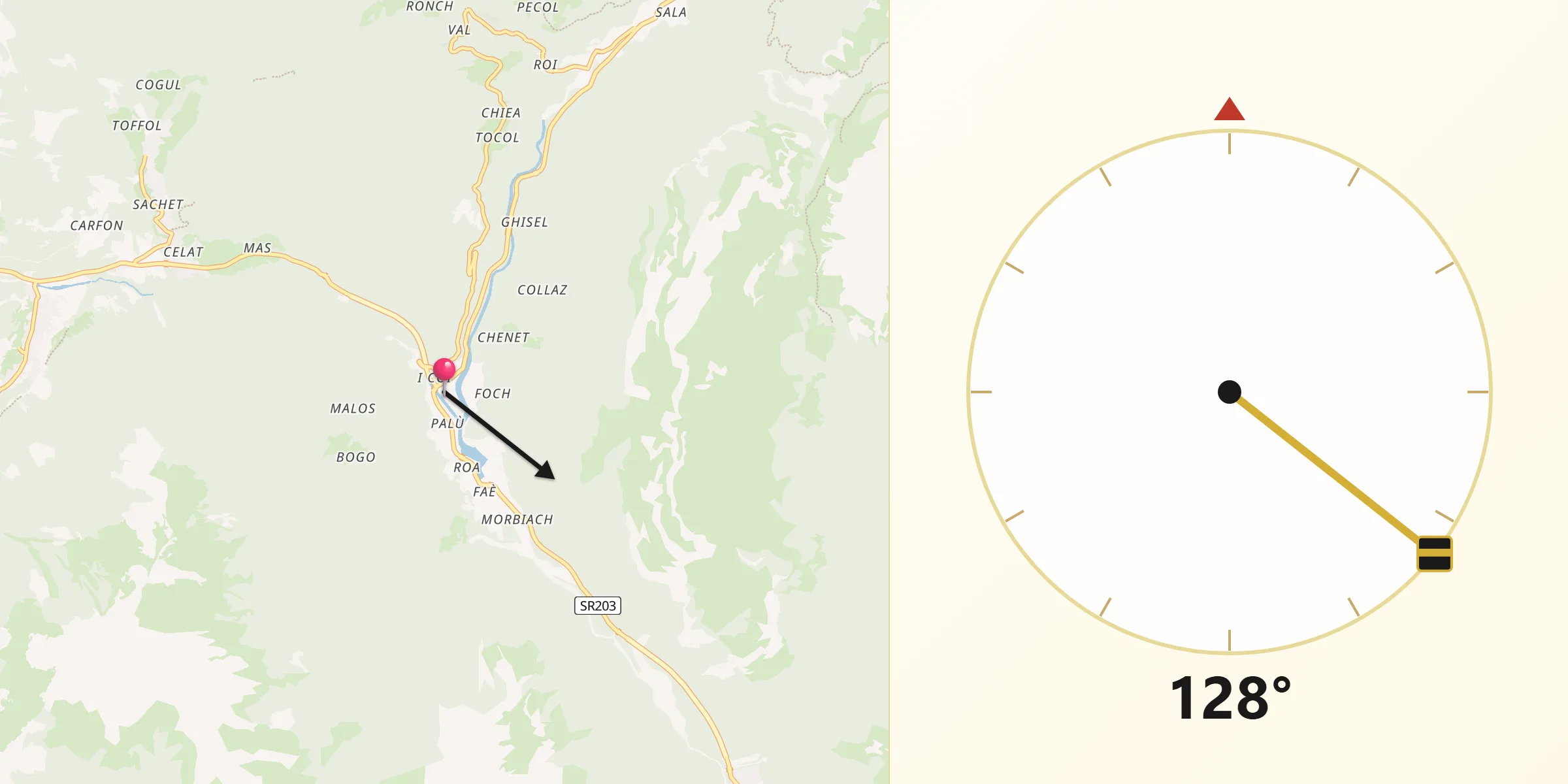 Direzione della Qibla da Cencenighe Agordino