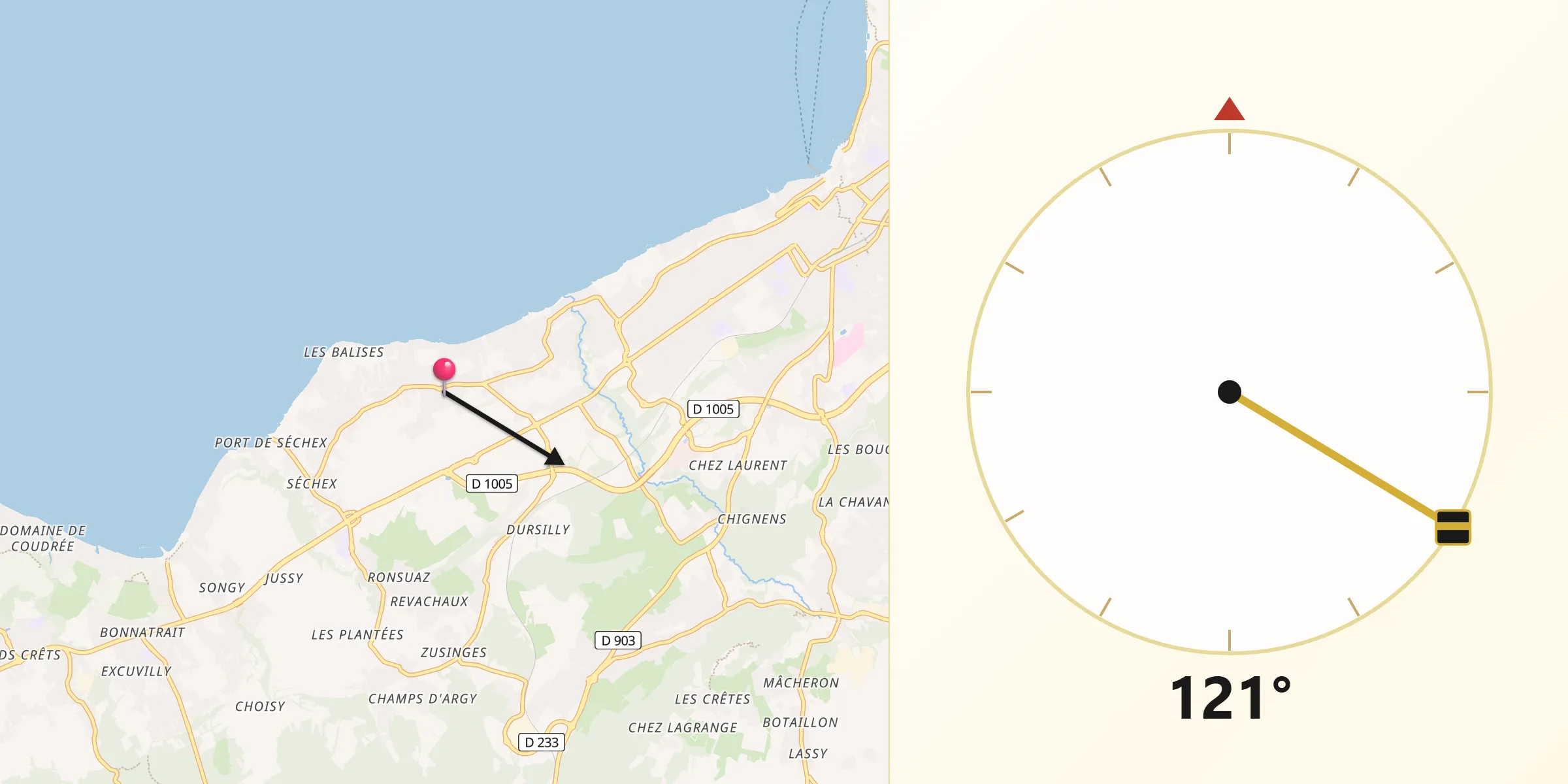 Direction vers la Qibla depuis Anthy-sur-Léman
