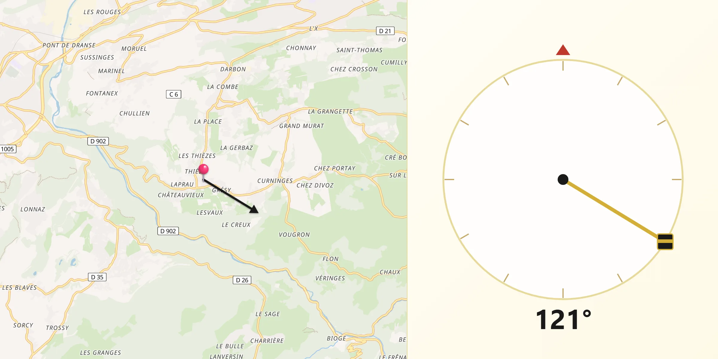 Direction vers la Qibla depuis Féternes