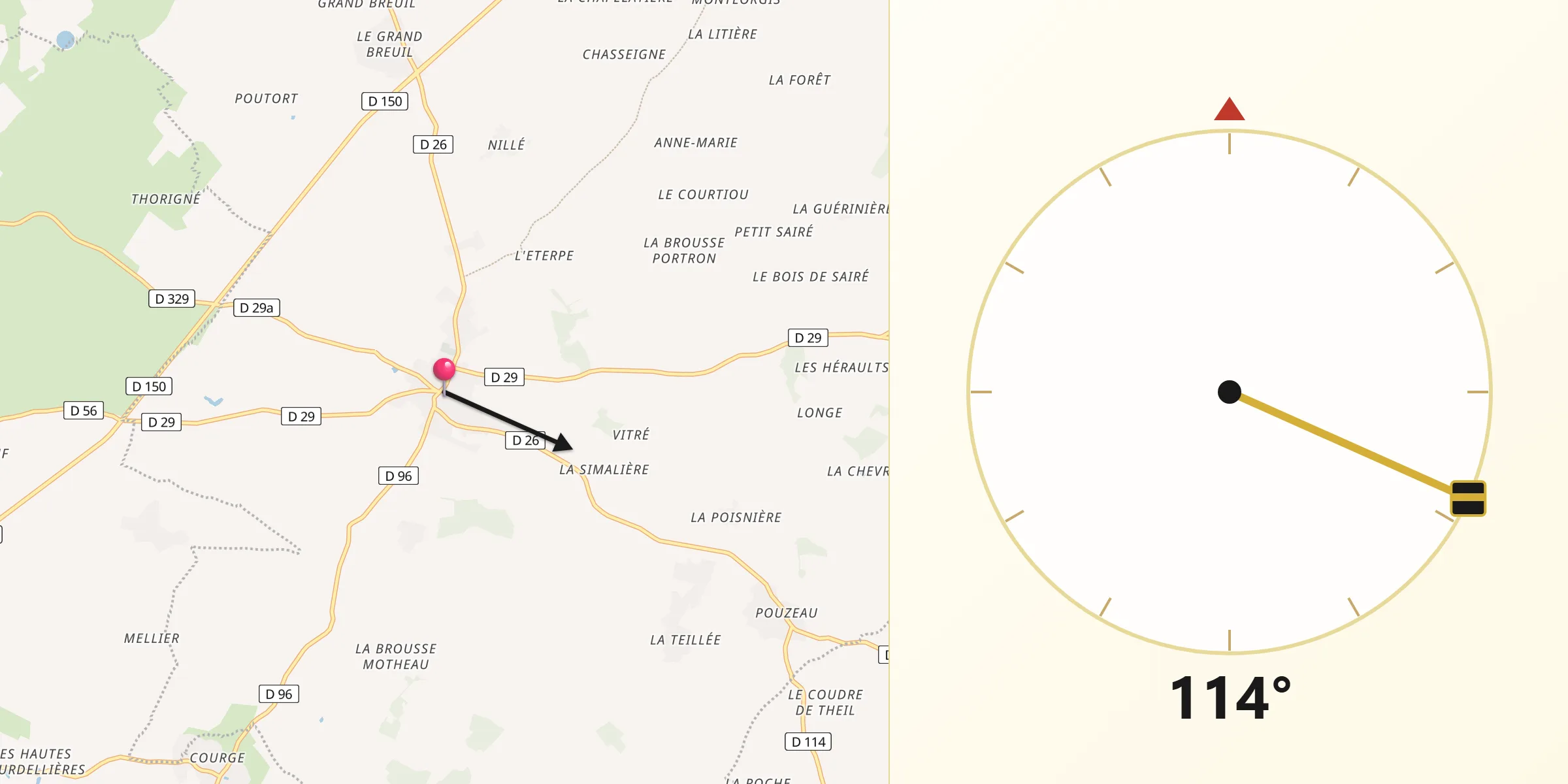 Direction vers la Qibla depuis Saint-Sauvant