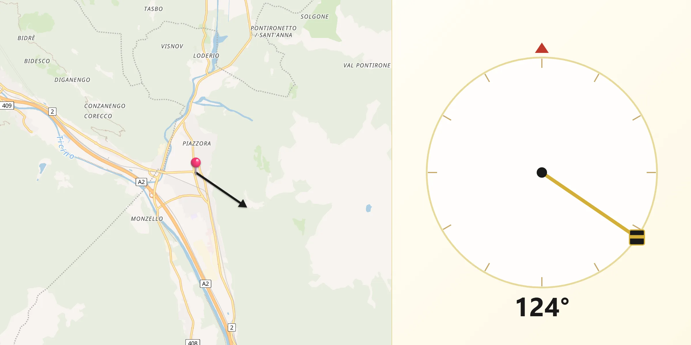 Direction vers la Qibla depuis Biasca
