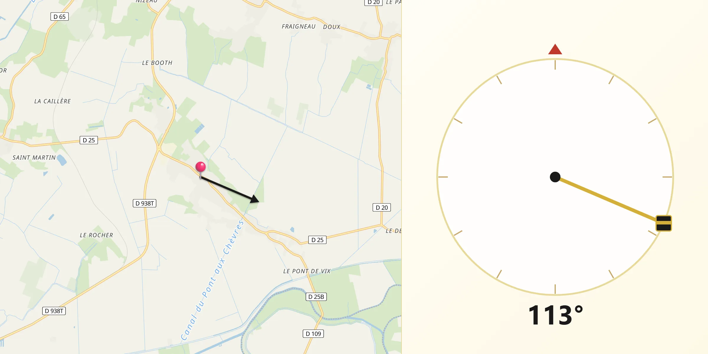 Direction vers la Qibla depuis Vix