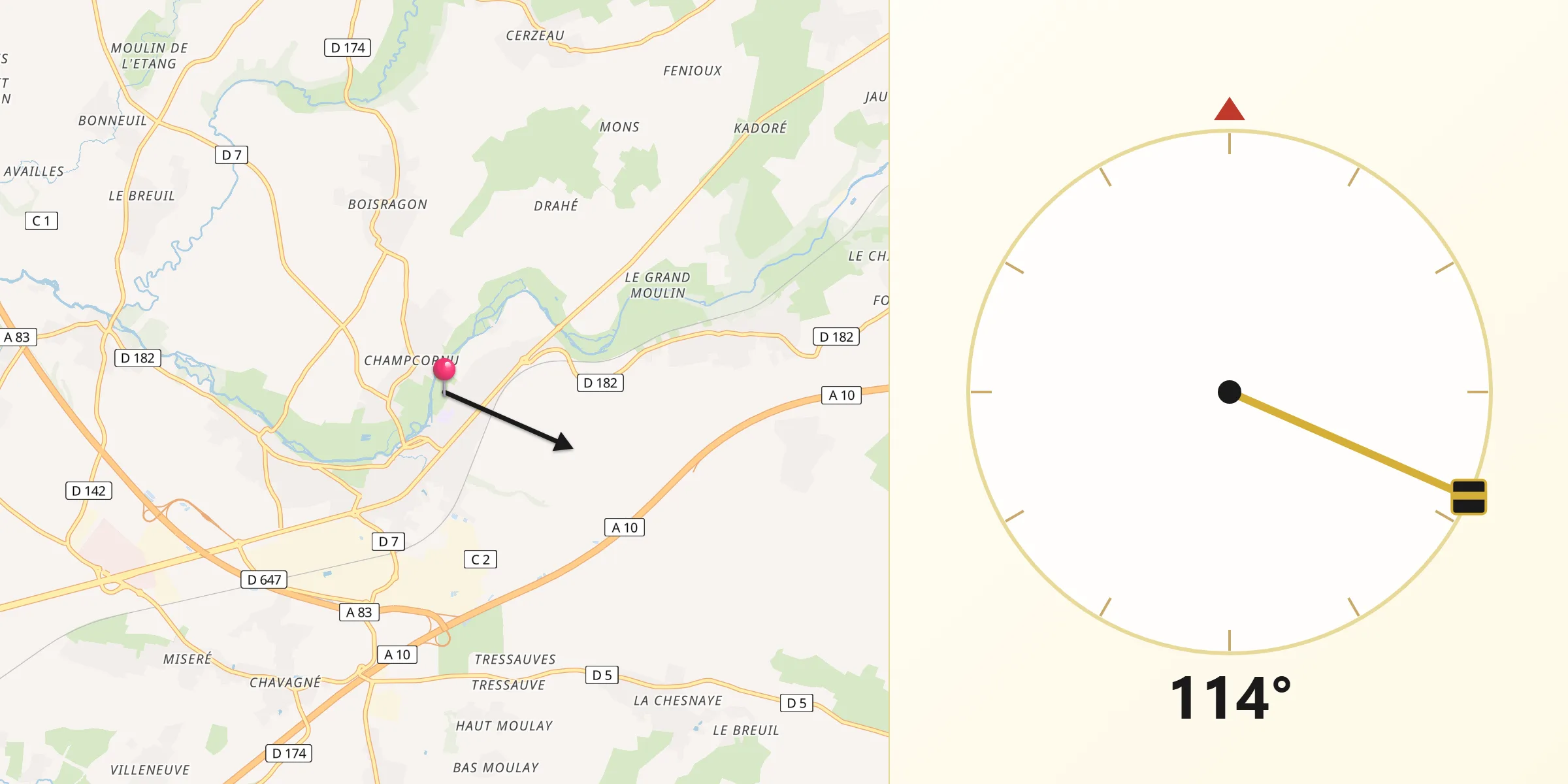 Direction vers la Qibla depuis La Crèche